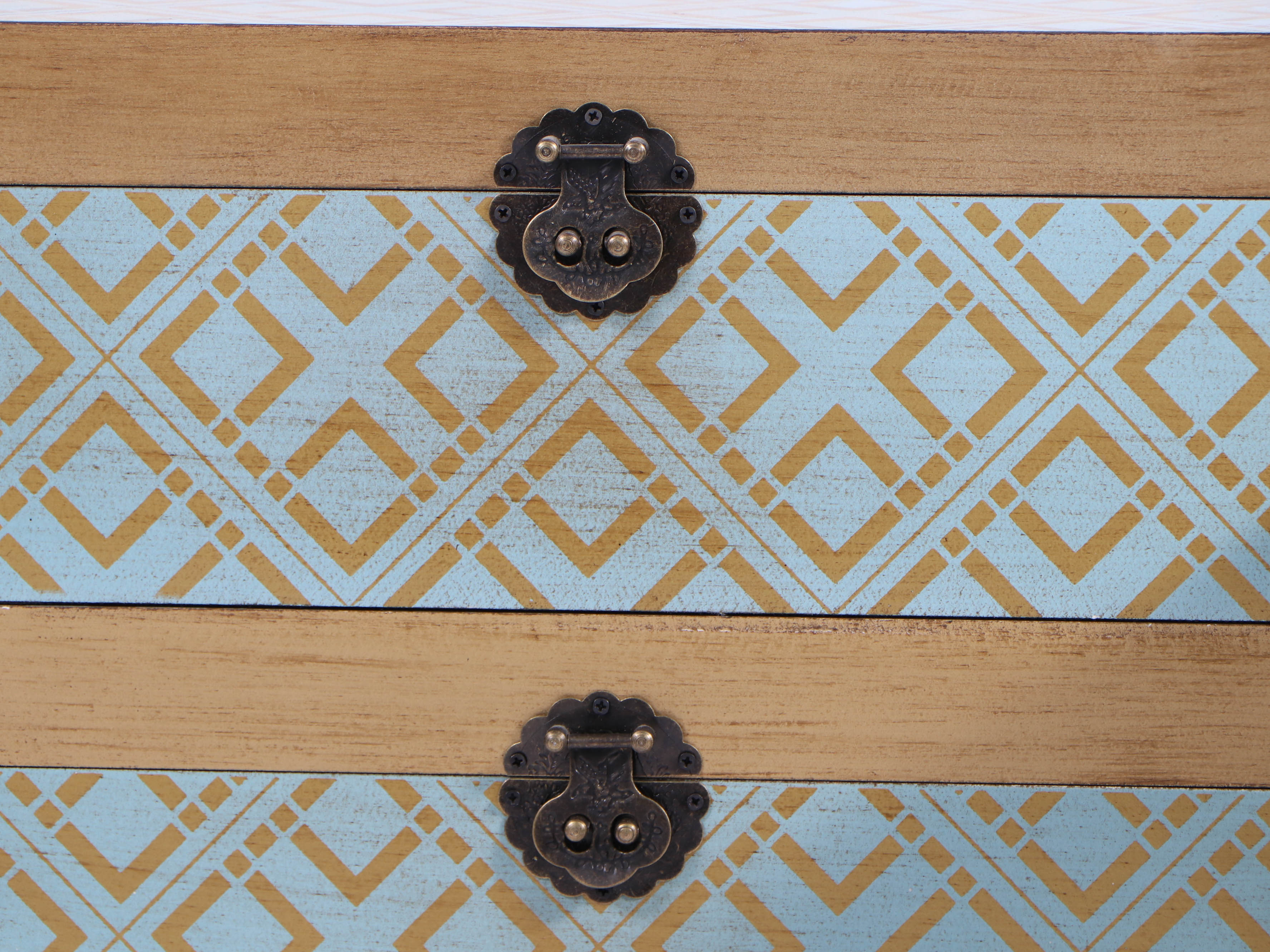 Modern Geometric Gold-Tone and Teal Storage Boxes