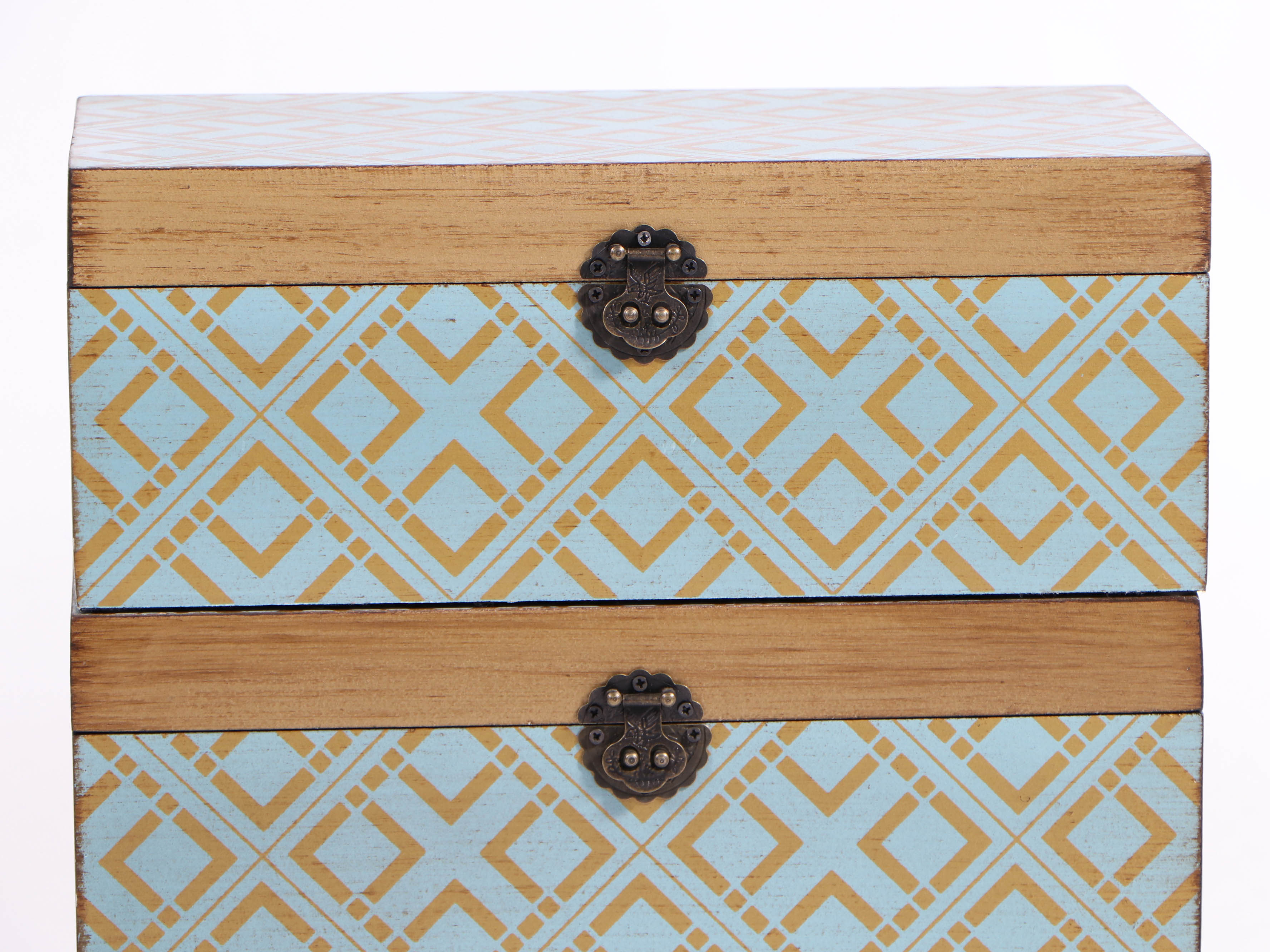 Modern Geometric Gold-Tone and Teal Storage Boxes