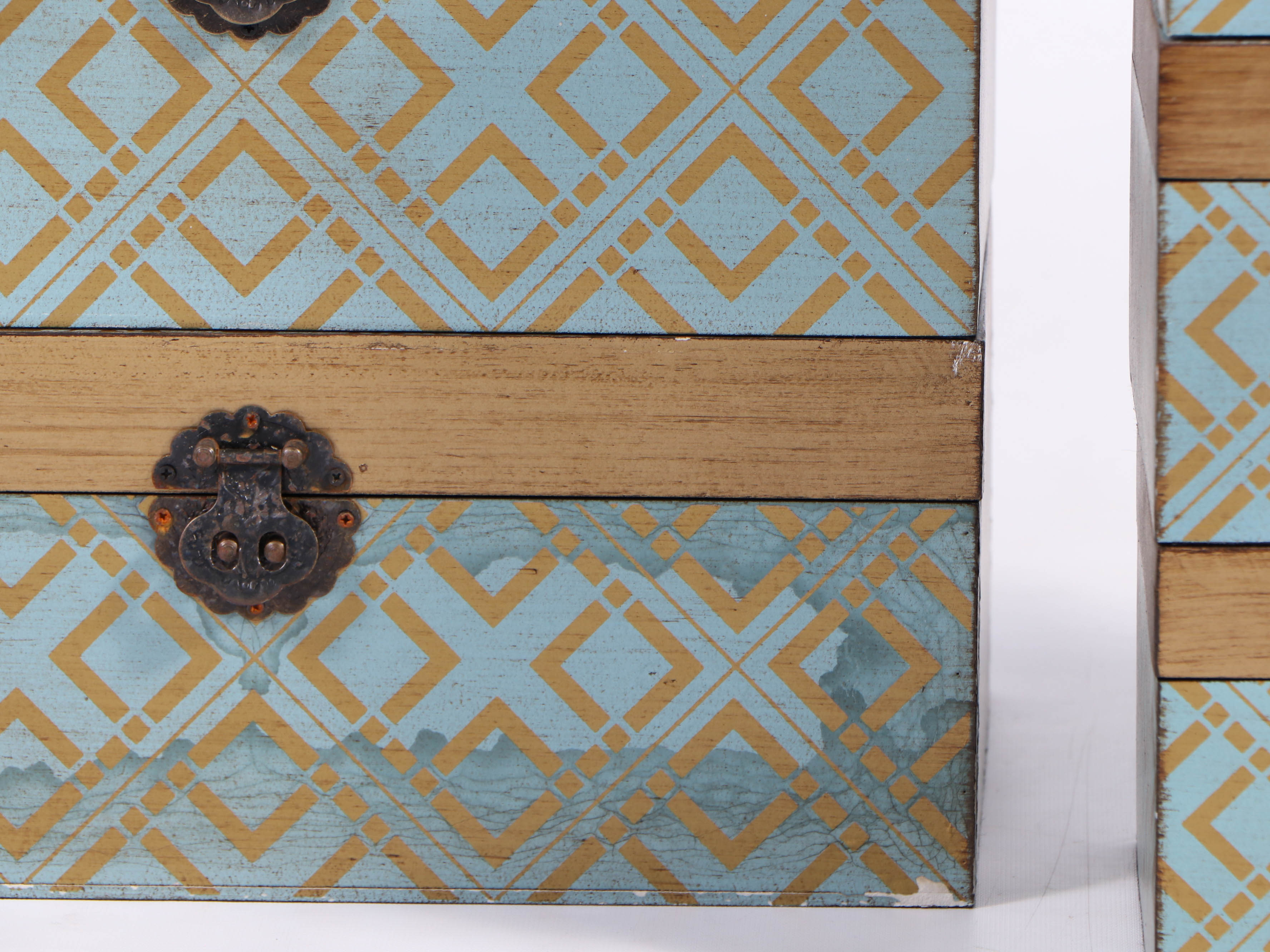 Modern Geometric Gold-Tone and Teal Storage Boxes