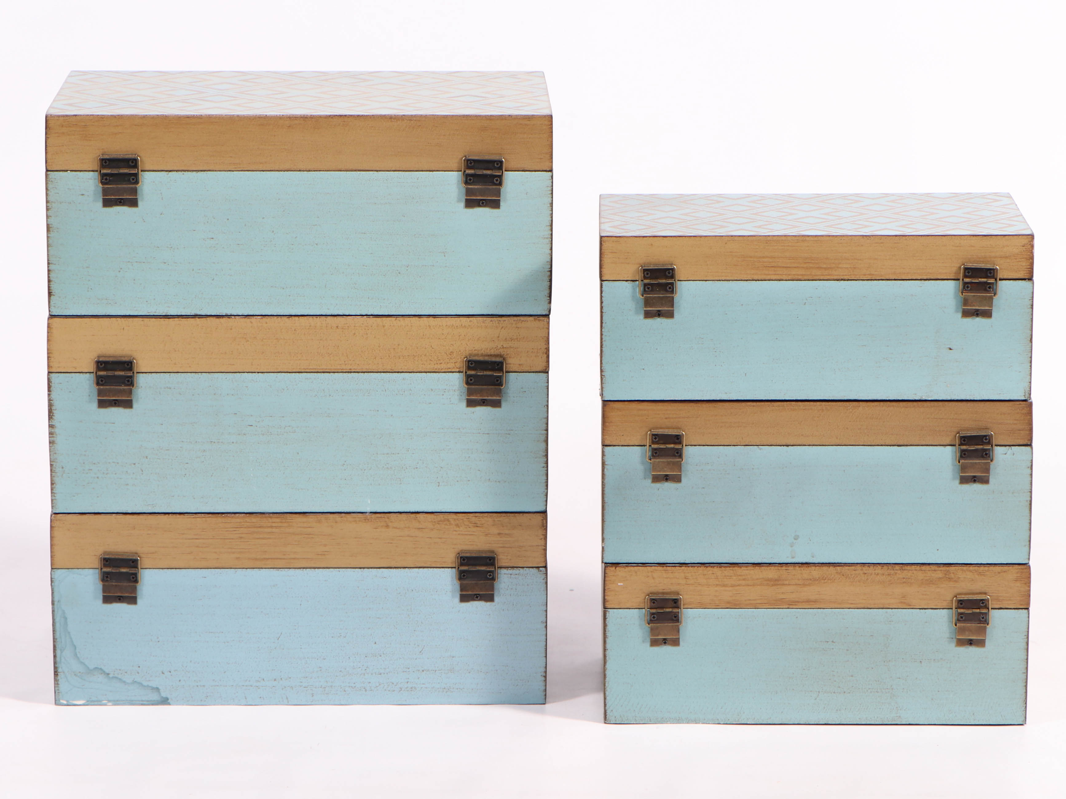 Modern Geometric Gold-Tone and Teal Storage Boxes