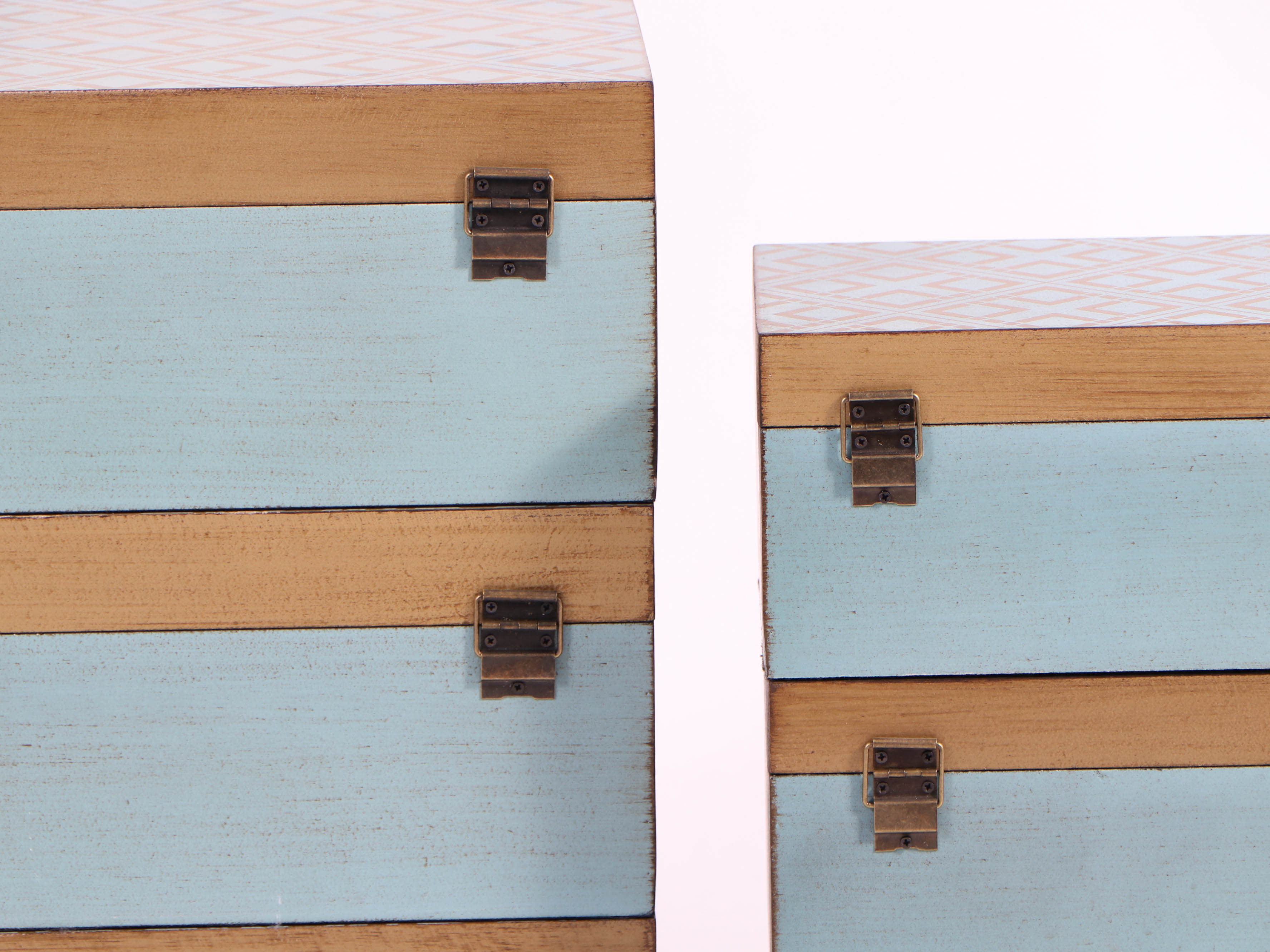 Modern Geometric Gold-Tone and Teal Storage Boxes