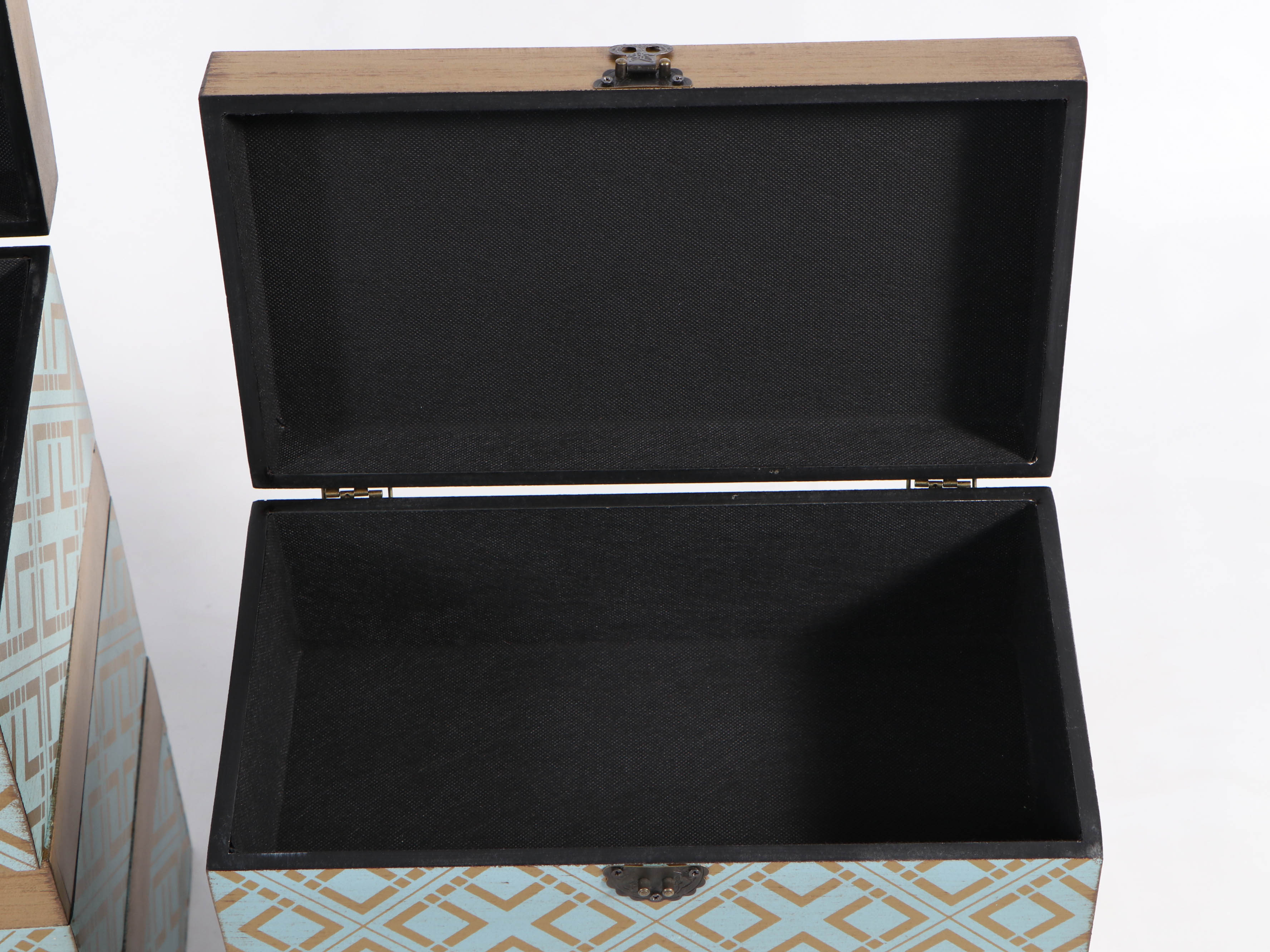 Modern Geometric Gold-Tone and Teal Storage Boxes