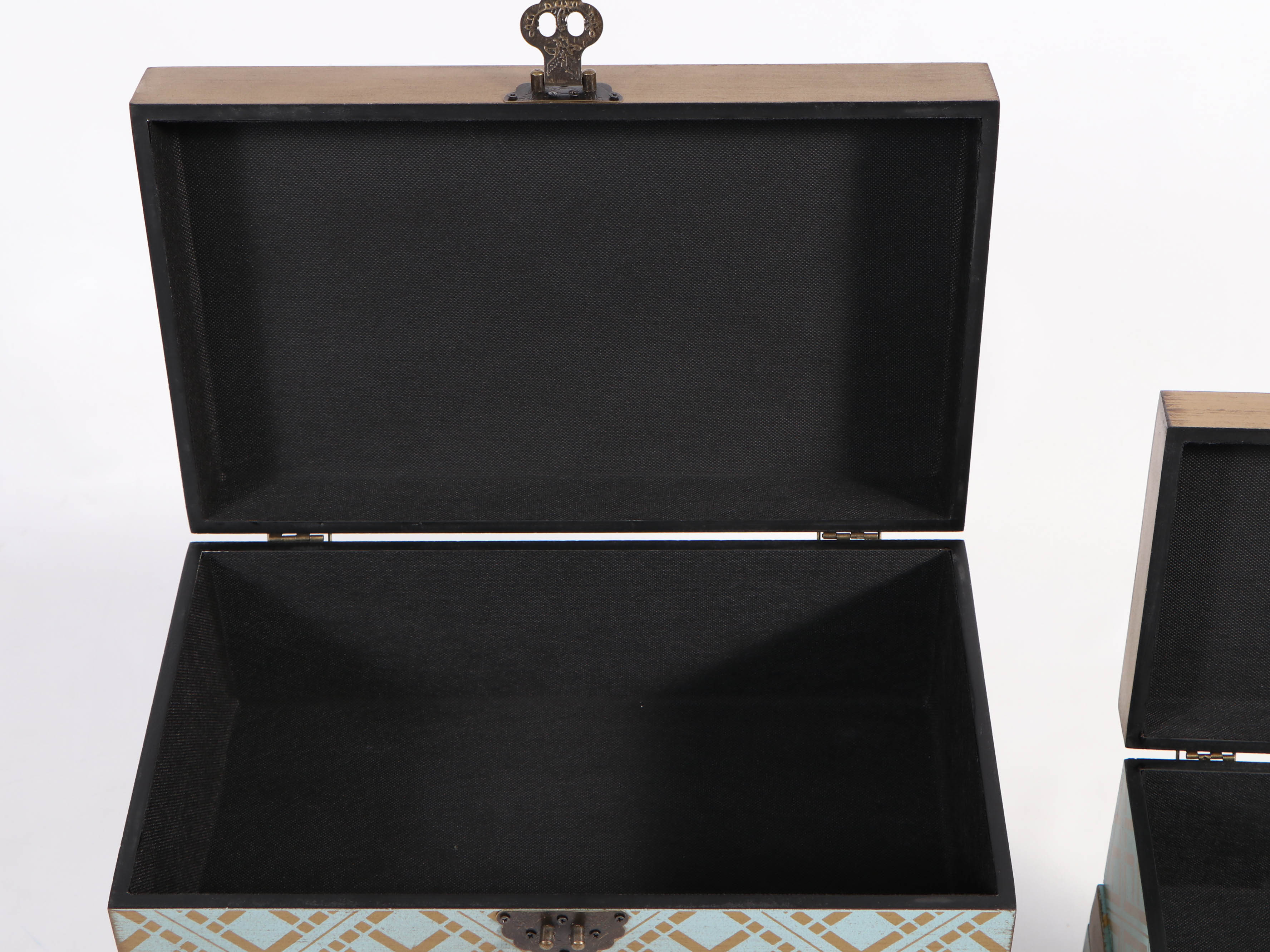Modern Geometric Gold-Tone and Teal Storage Boxes