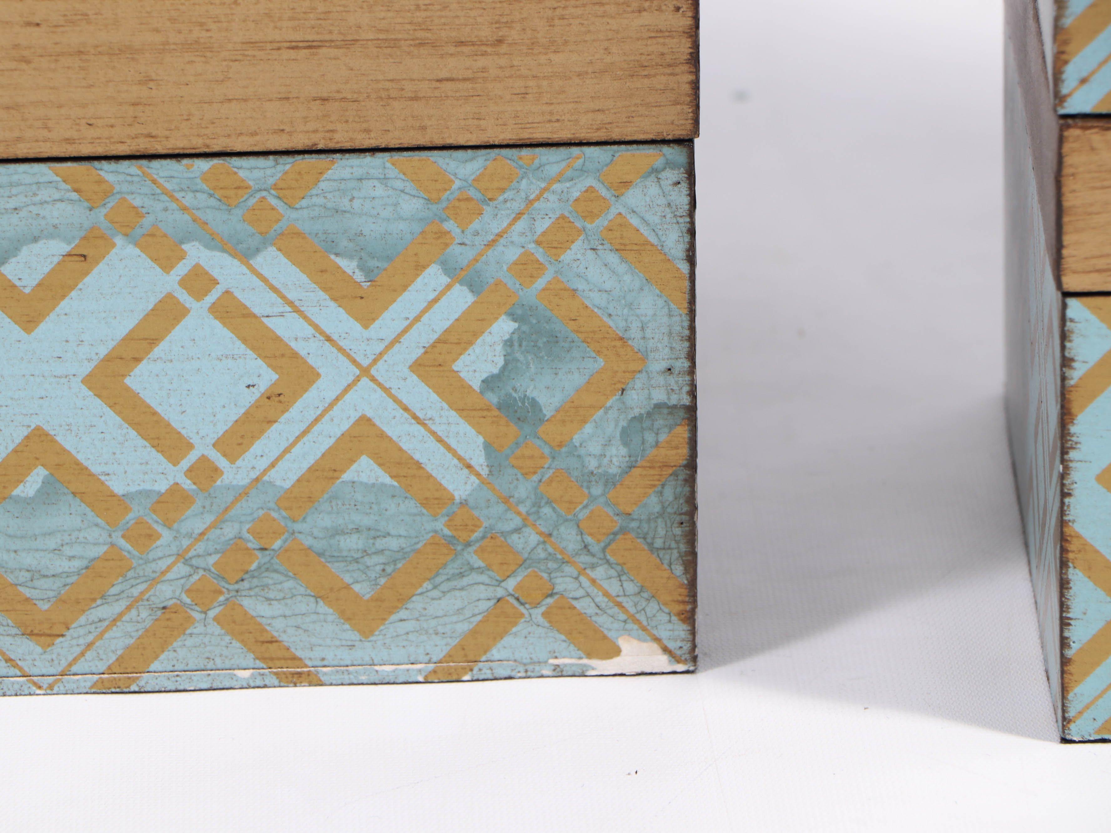 Modern Geometric Gold-Tone and Teal Storage Boxes