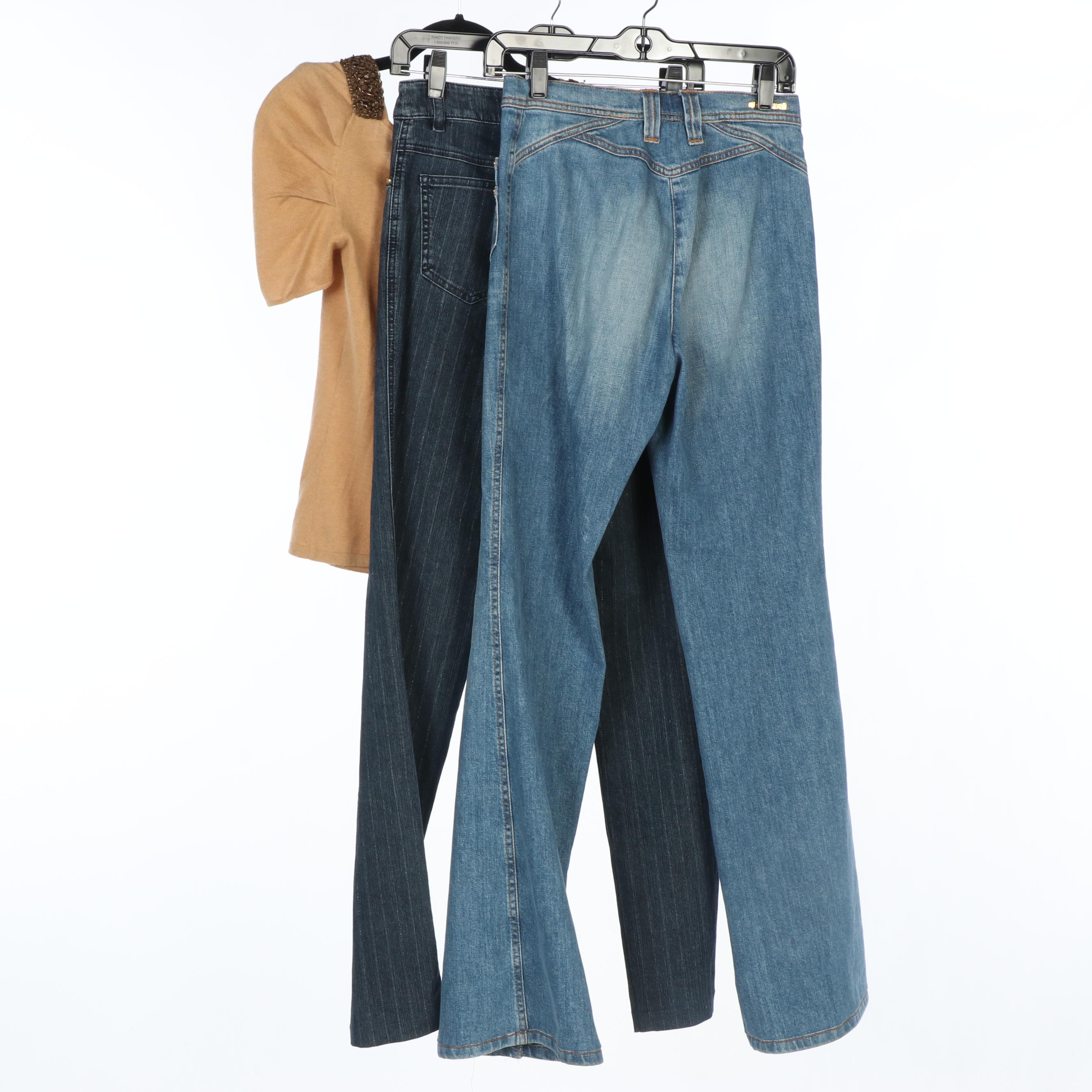 Escada and Roberto Cavalli Embellished Cashmere Sweater and Jeans