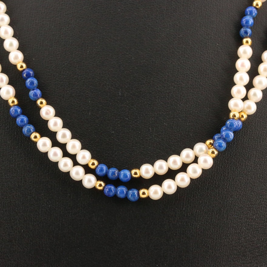 Pearl and Lapis Lazuli Beaded Necklace