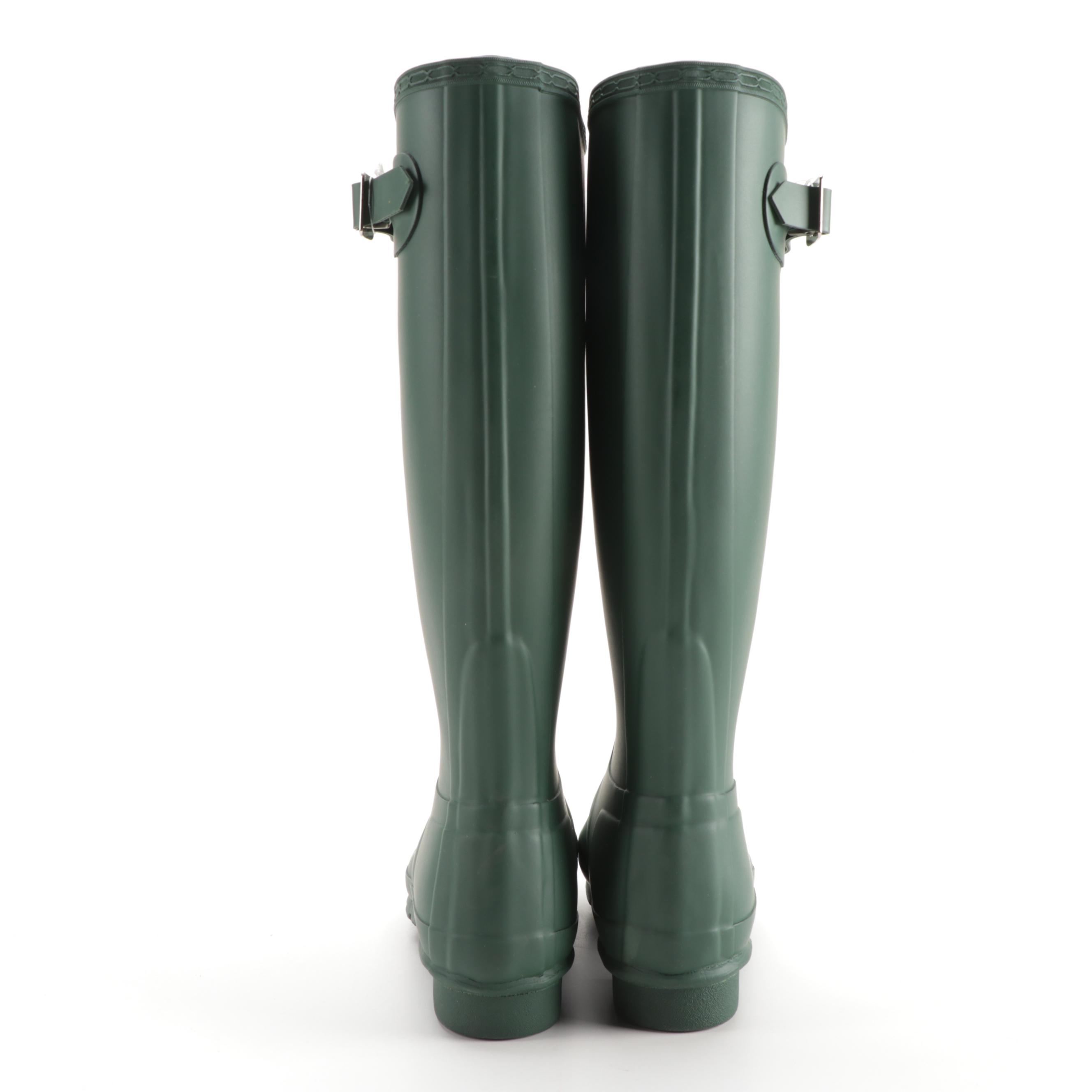 Hunter Original Tall Rain Boots in Matte Green with Box, Size 6