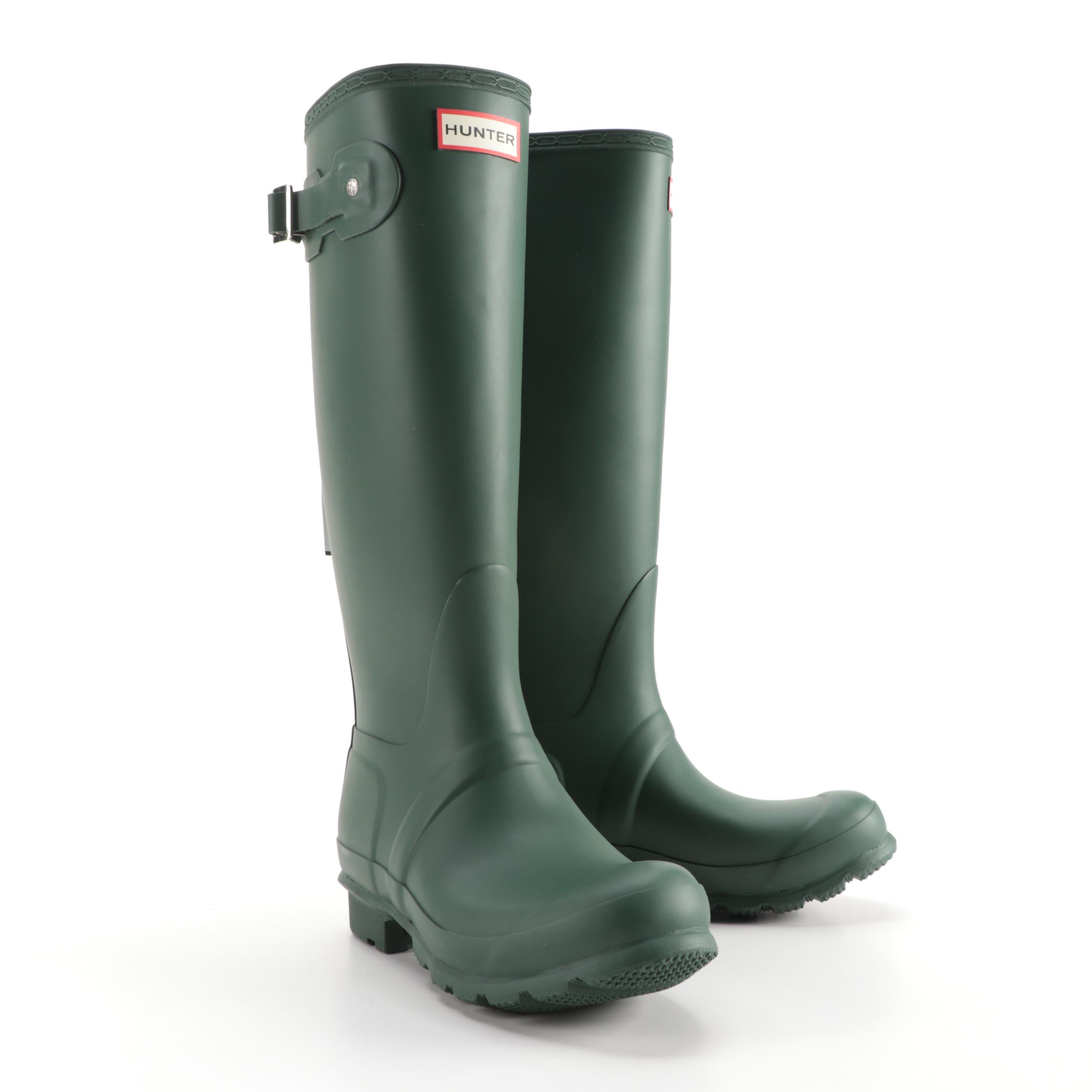 Hunter Original Tall Rain Boots in Matte Green with Box, Size 6