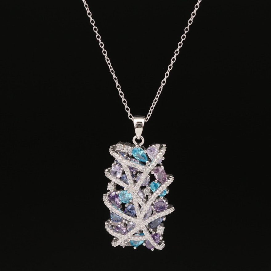 Sterling Silver Multi-Colored Cubic Zirconia Necklace