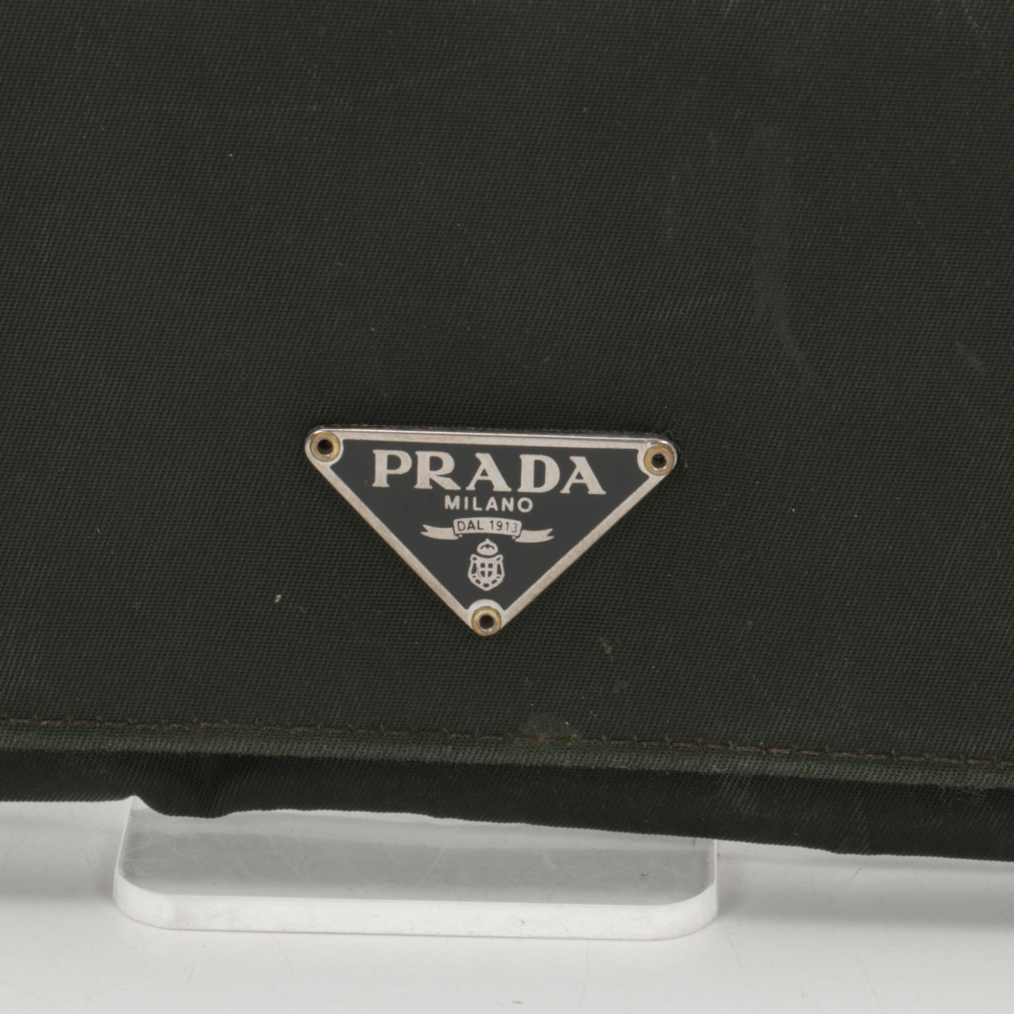 Prada Continental Wallet in Dark Olive Green Tessuto Nylon and Leather