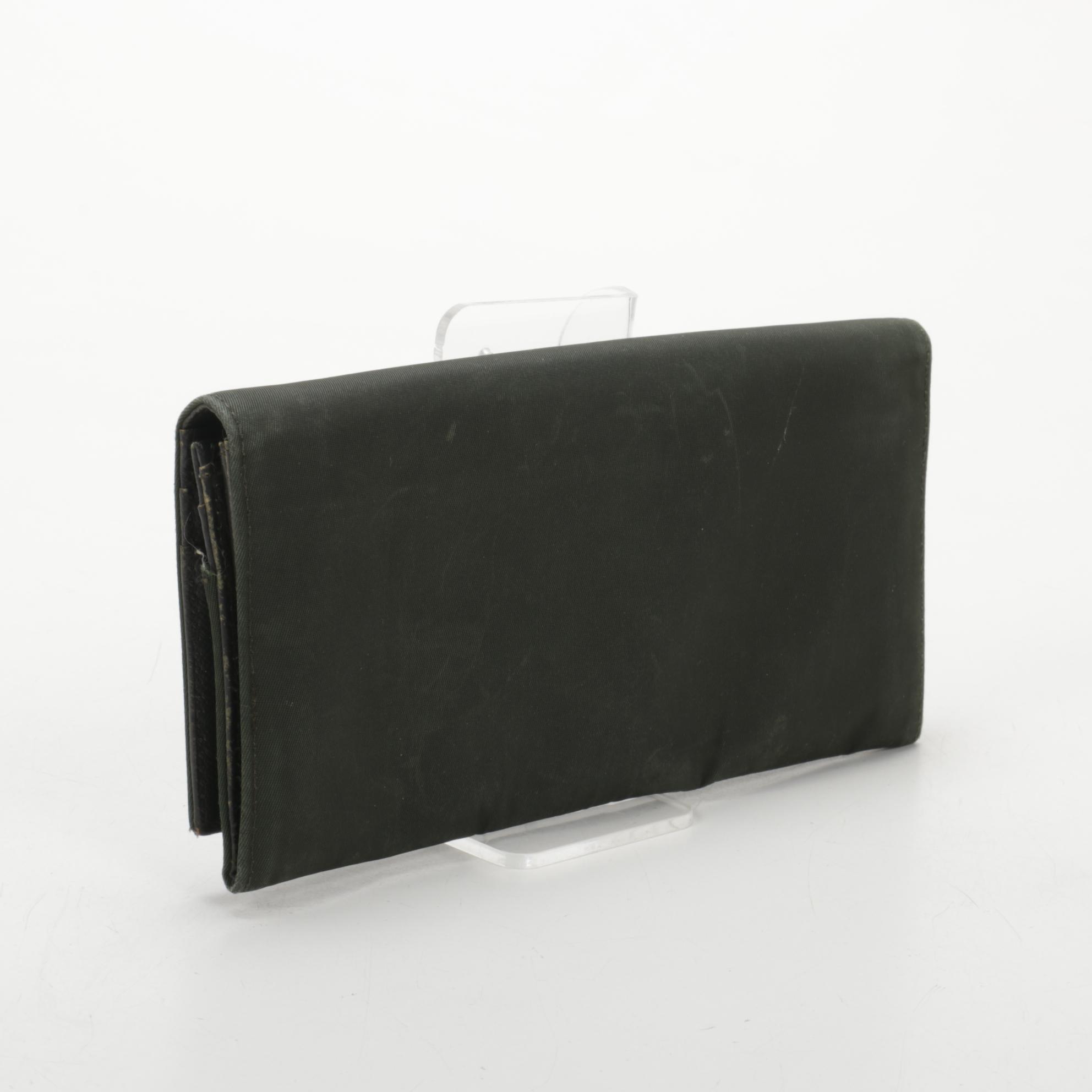 Prada Continental Wallet in Dark Olive Green Tessuto Nylon and Leather