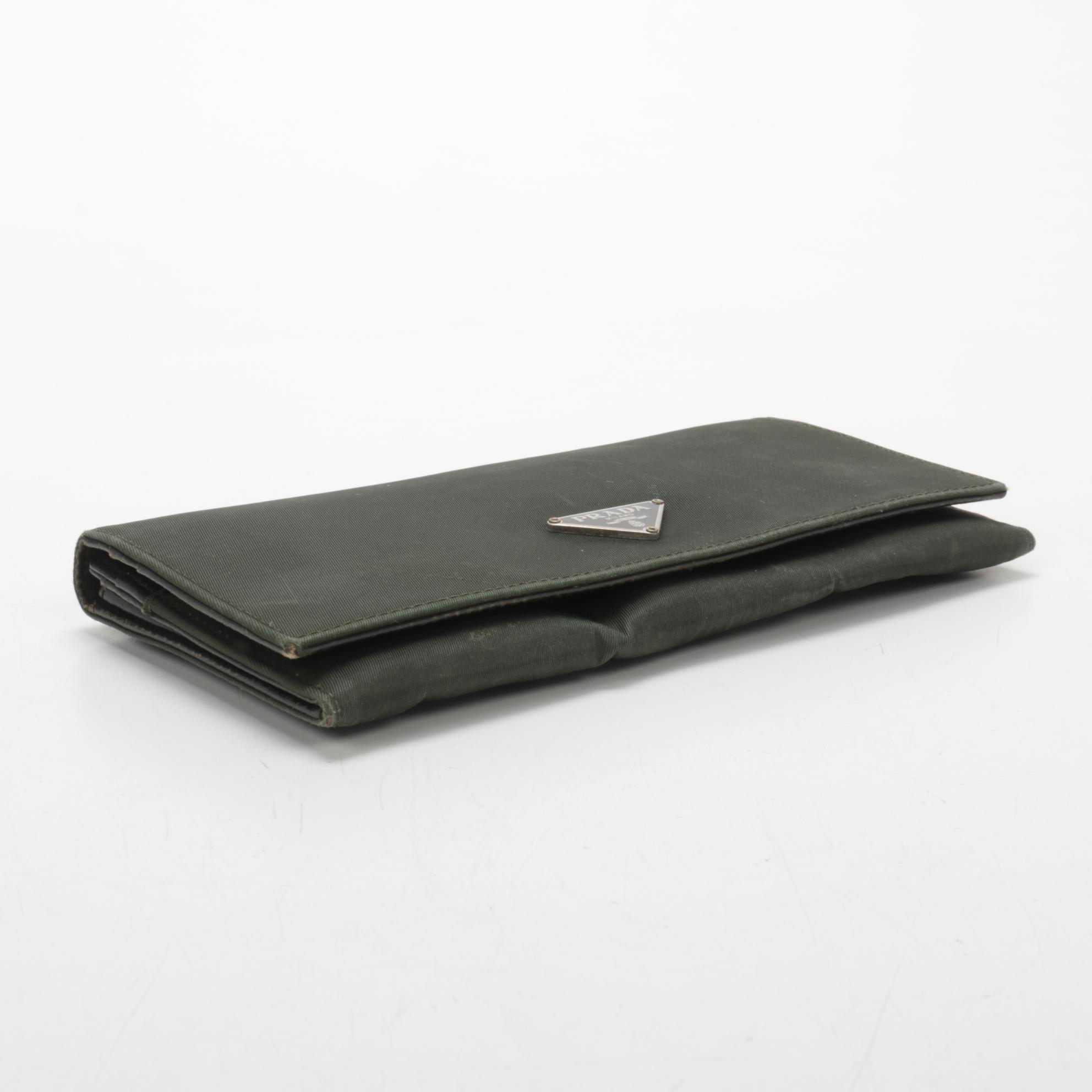 Prada Continental Wallet in Dark Olive Green Tessuto Nylon and Leather