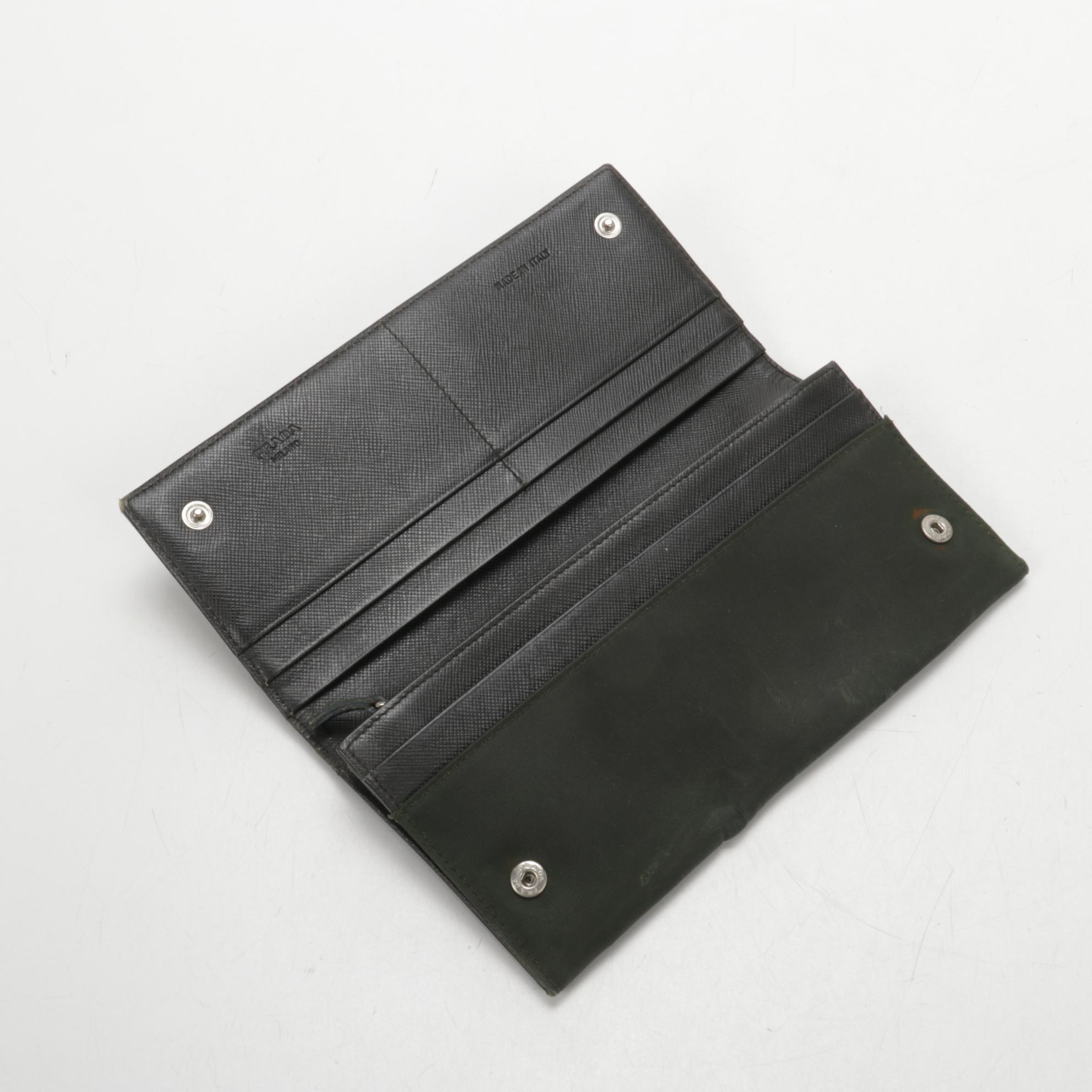 Prada Continental Wallet in Dark Olive Green Tessuto Nylon and Leather
