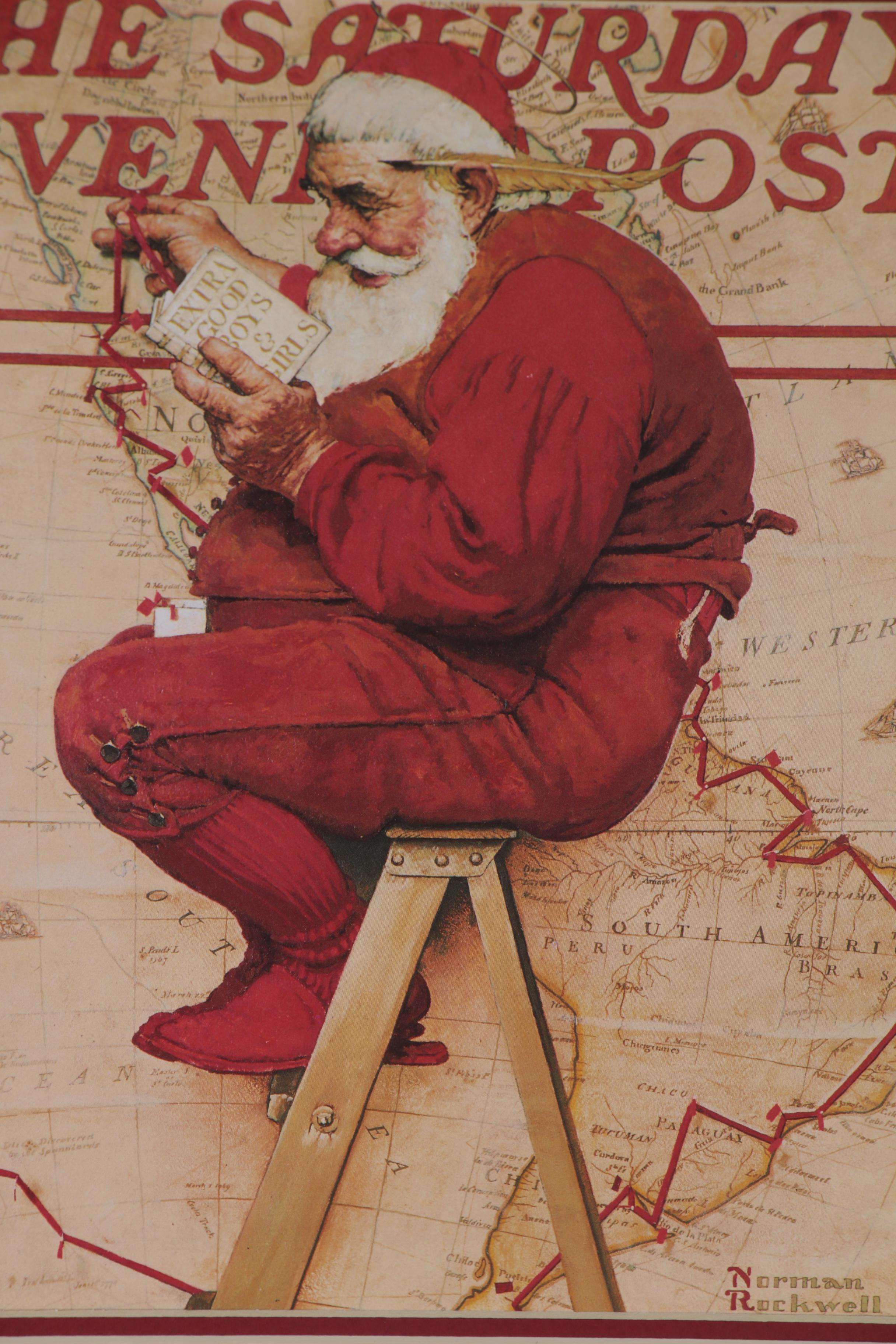 Offset Lithograph after Norman Rockwell of Santa for "Saturday Evening Post"