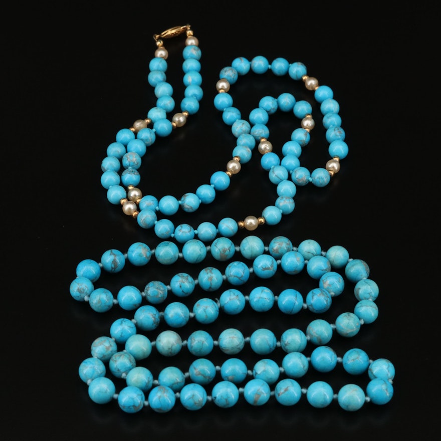 Beaded Howlite and Faux Pearl Necklaces