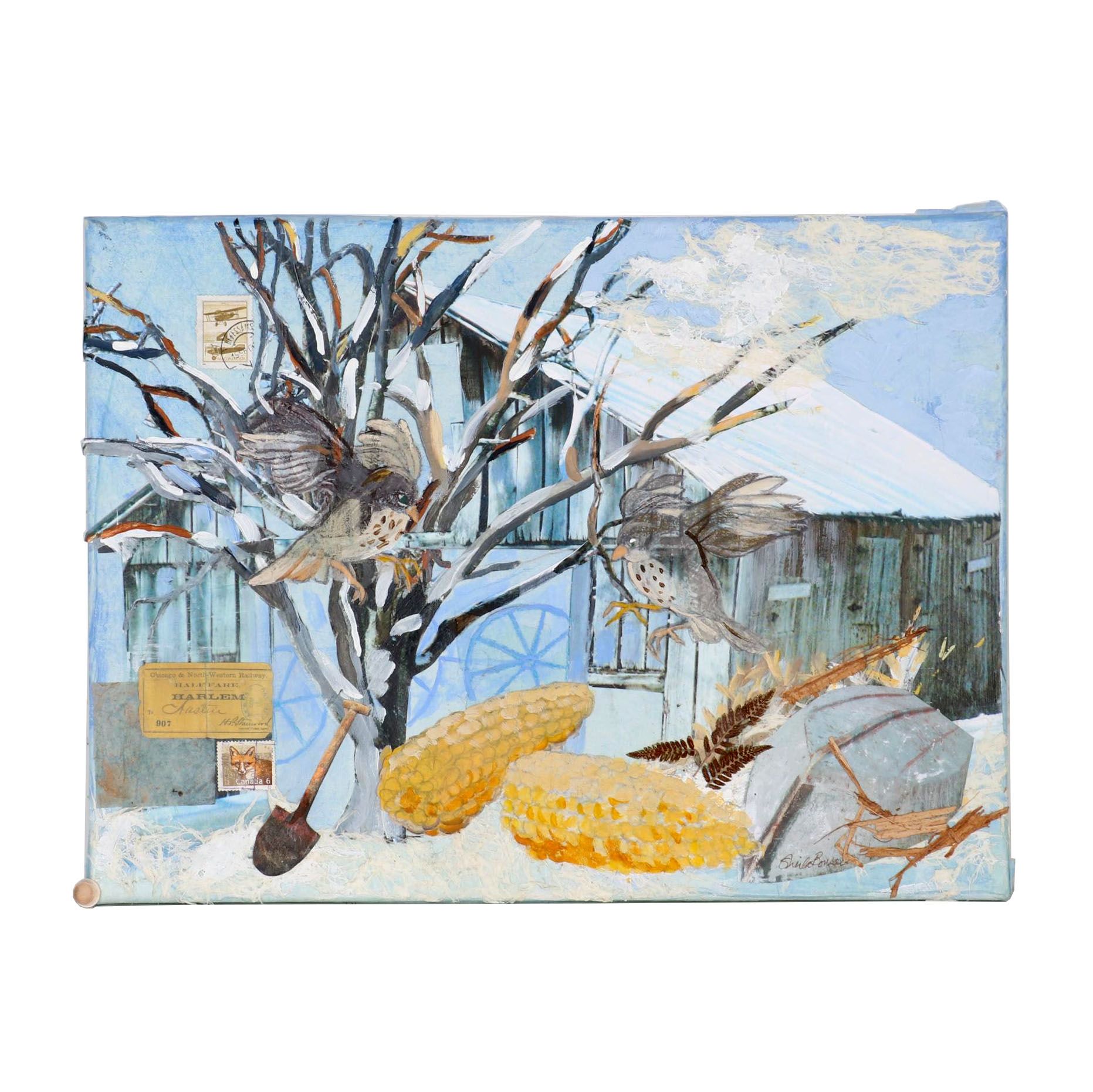 Sheila Bonser Mixed Media Paper Collage "Repast," 21st Century