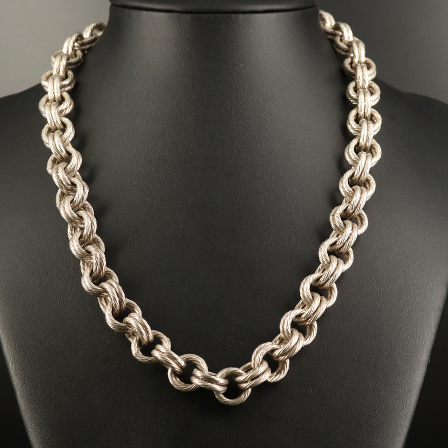 Sterling Silver Double Cable Link Necklace