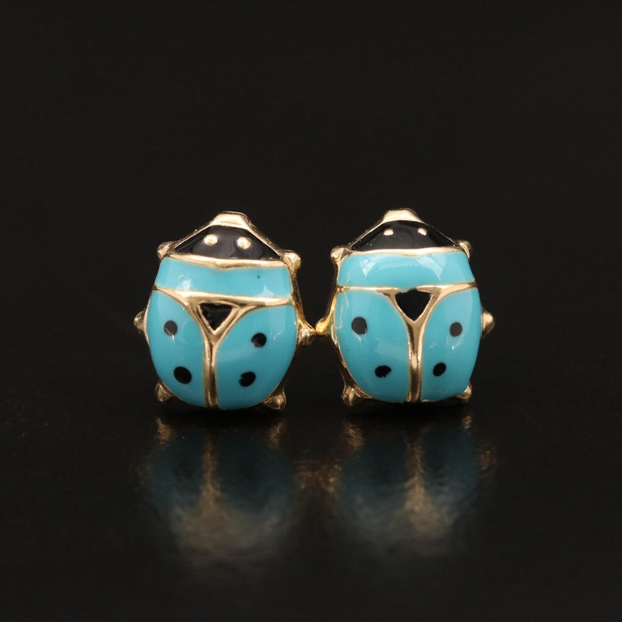 14K Enamel Ladybug Stud Earrings