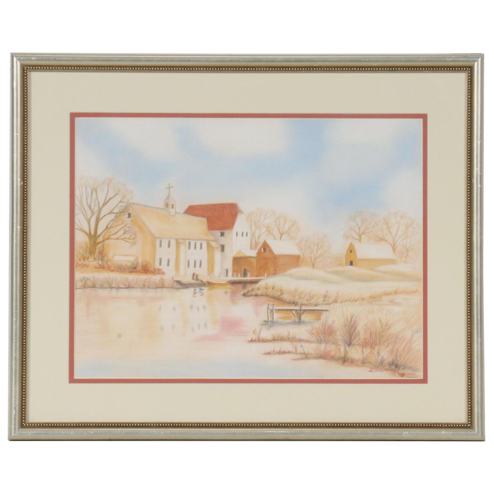 Julie Spiegel Colored Pencil Drawing of Riverside Village Landscape, 2007