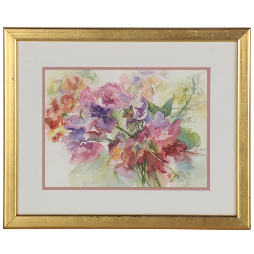 Kay Lewis Watercolor Painting of Floral Bouquet