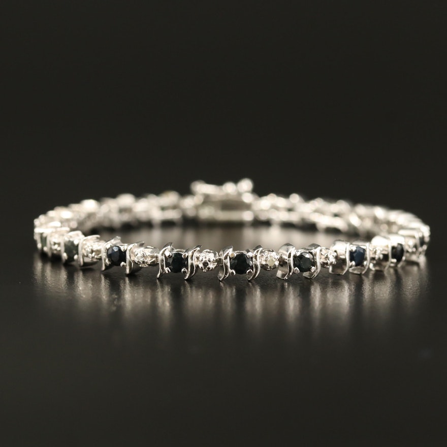 Sterling Sapphire and Diamond Line Bracelet