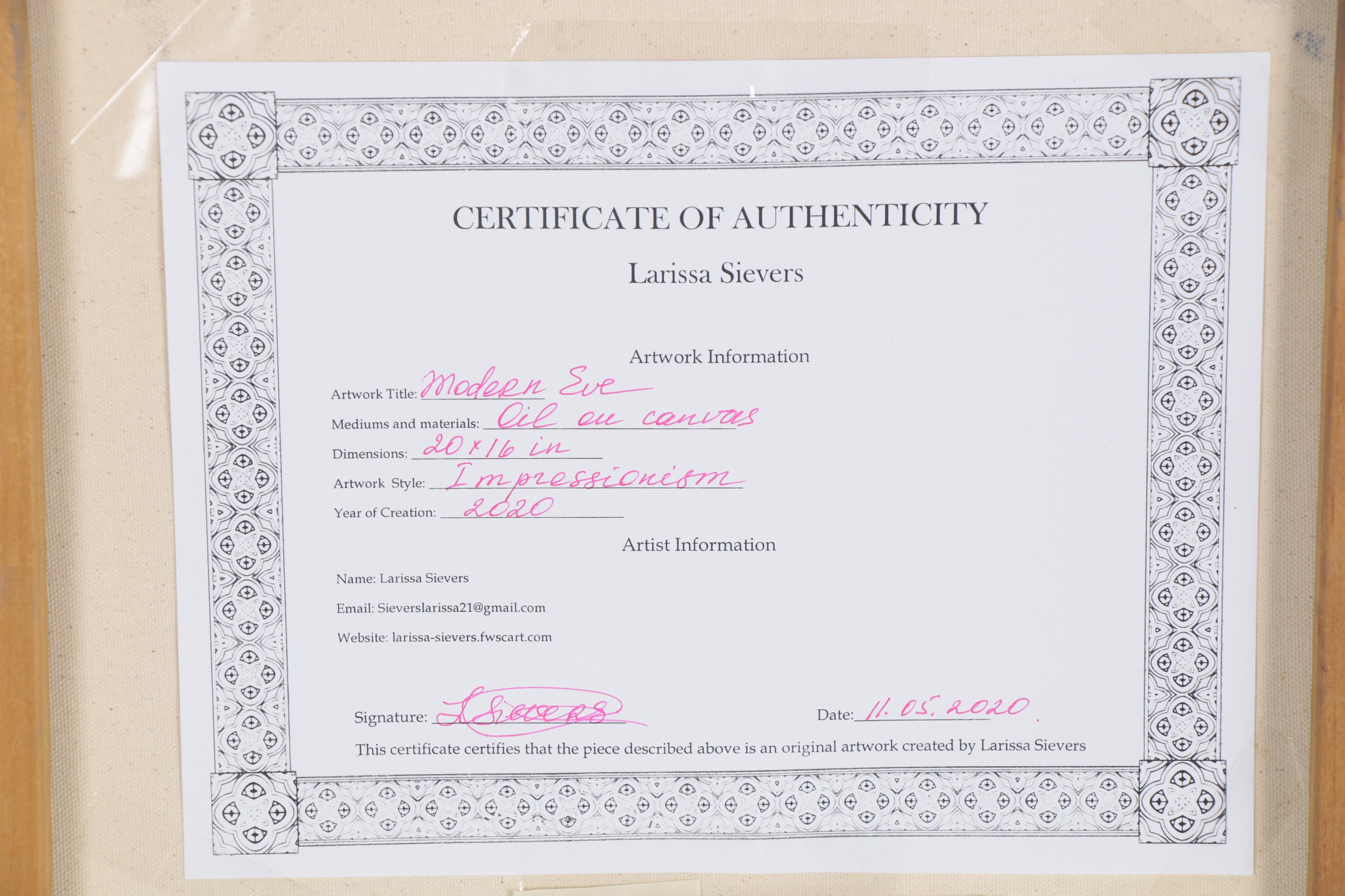 Larissa Sievers Oil Painting "Modern Eve," 2020