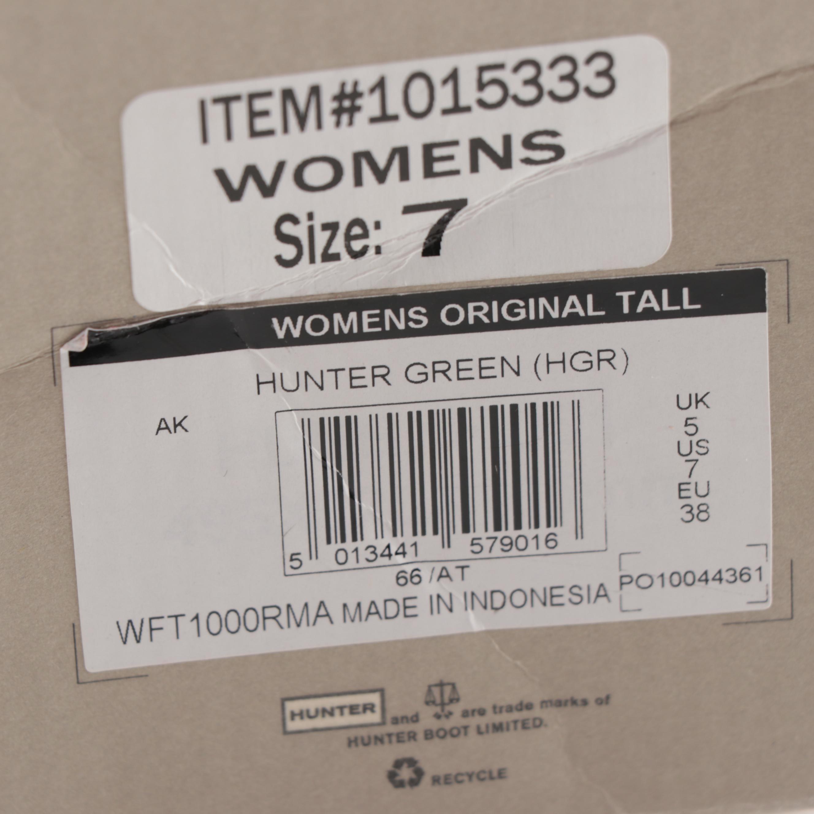 Hunter Original Tall Rain Boots in Matte Hunter Green with Box, Size 7