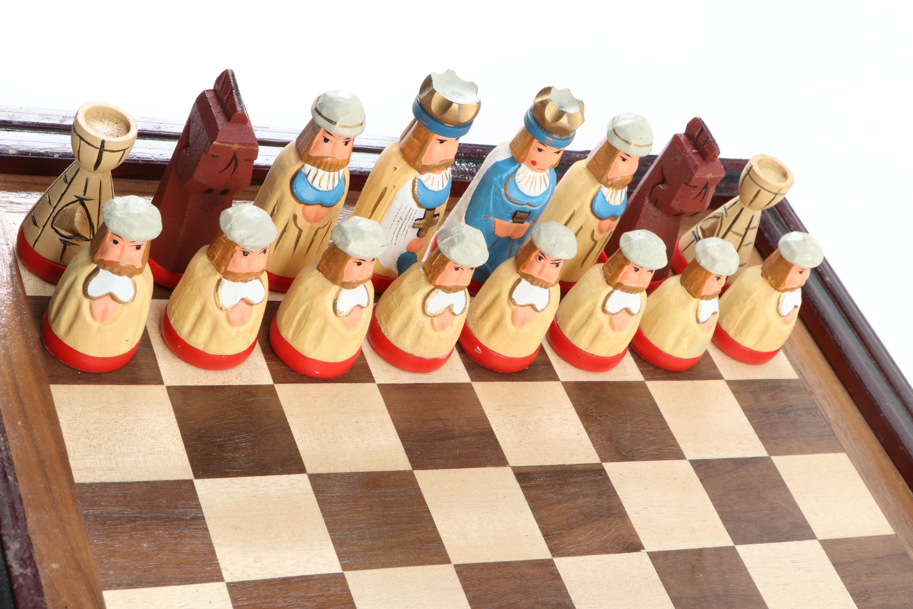 Thomas Pacconi Hand-Carved Wooden Chess and Checker Set