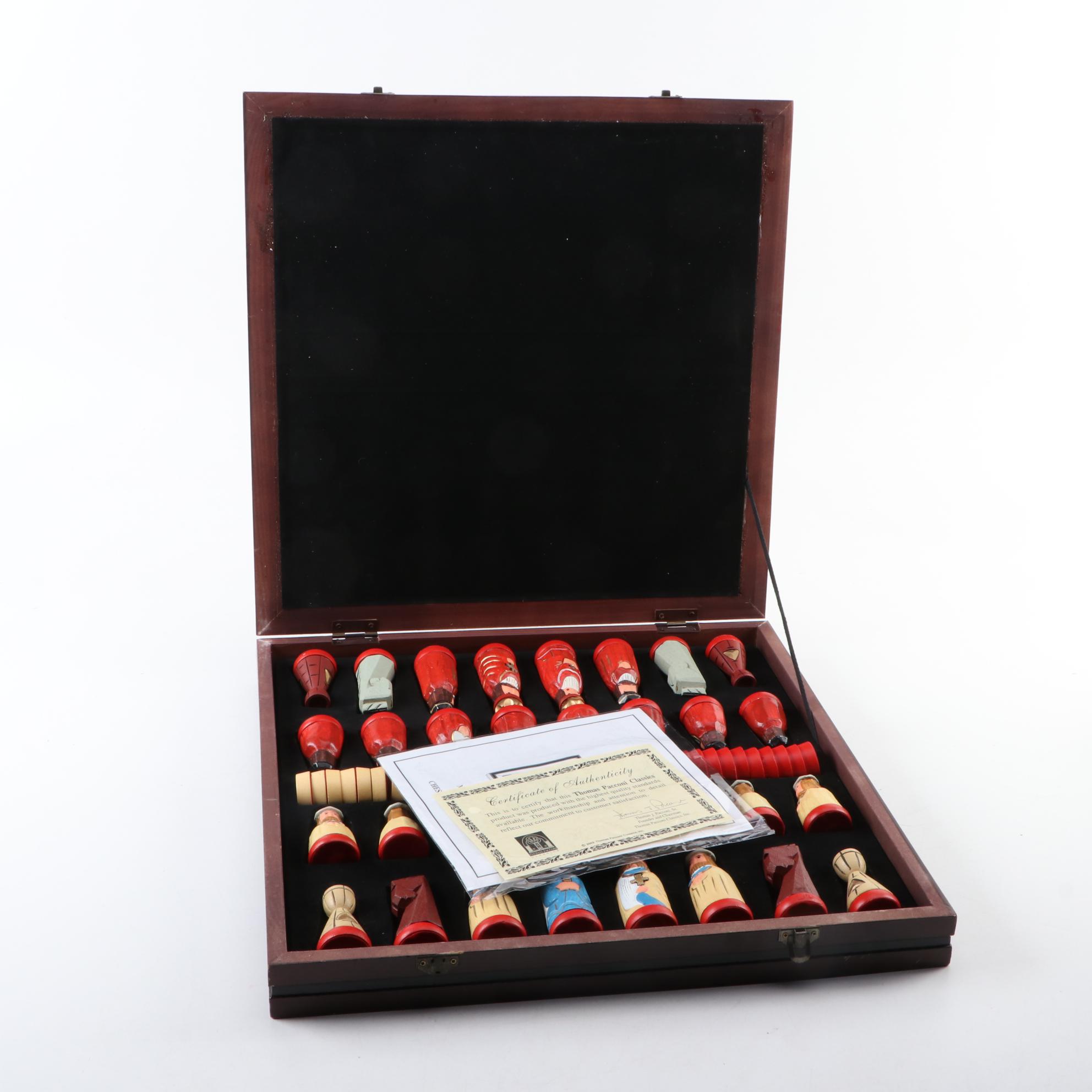 Thomas Pacconi Hand-Carved Wooden Chess and Checker Set