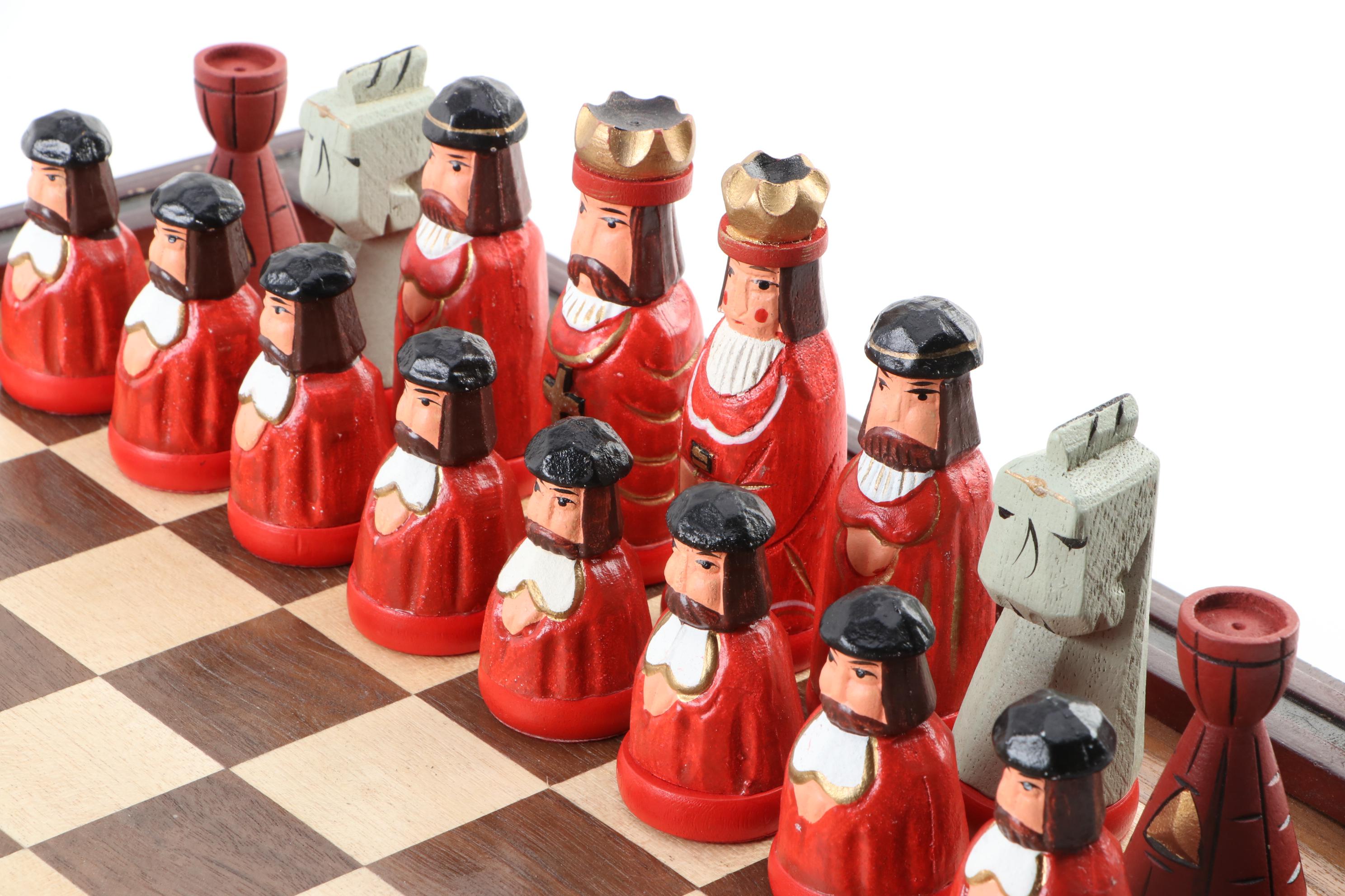 Thomas Pacconi Hand-Carved Wooden Chess and Checker Set