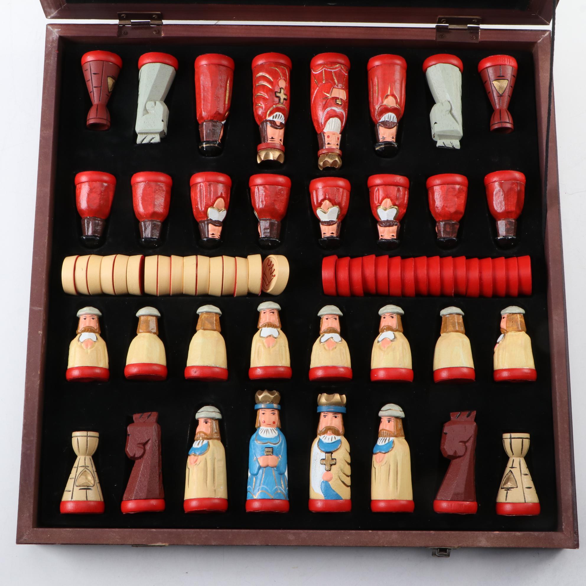 Thomas Pacconi Hand-Carved Wooden Chess and Checker Set