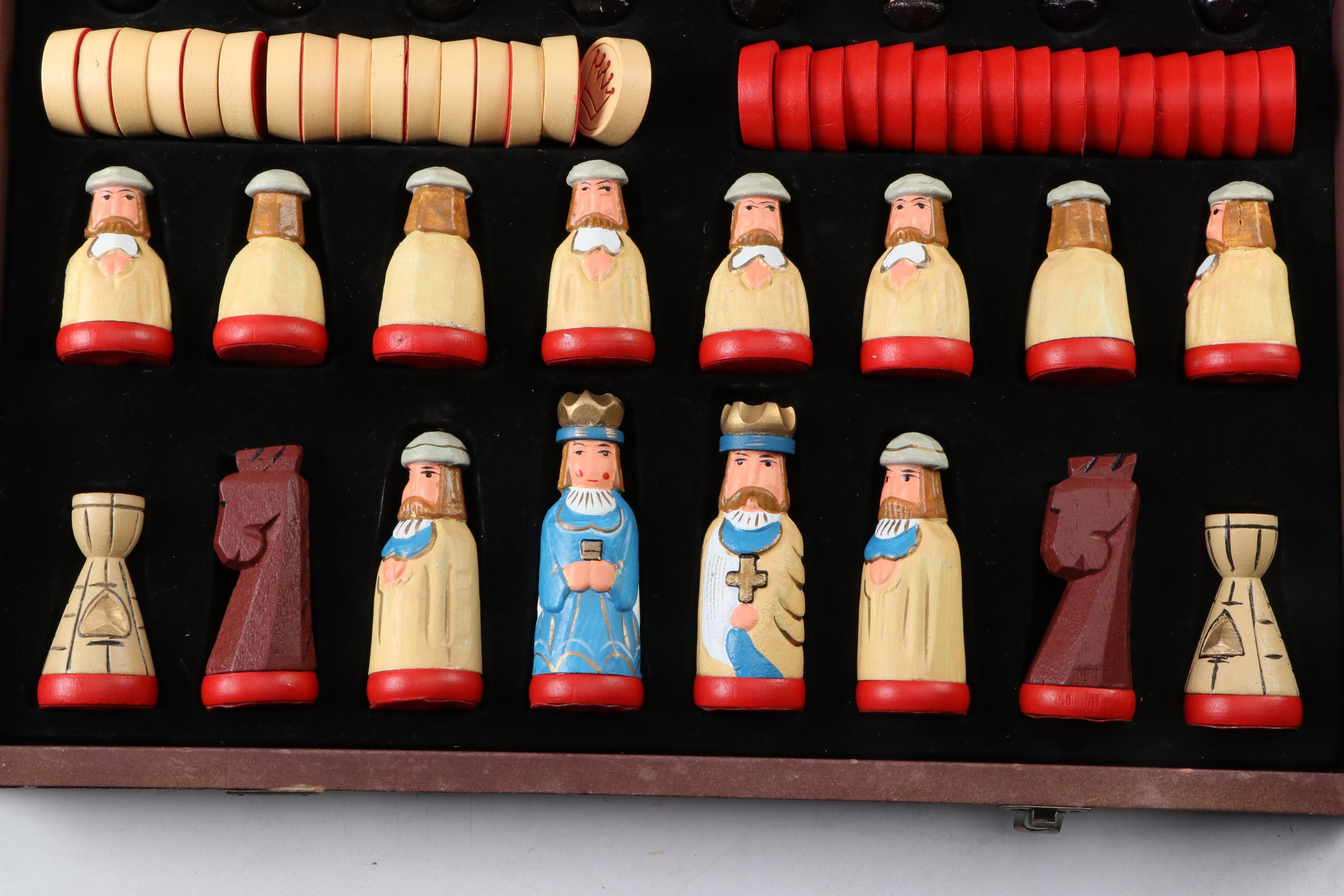 Thomas Pacconi Hand-Carved Wooden Chess and Checker Set