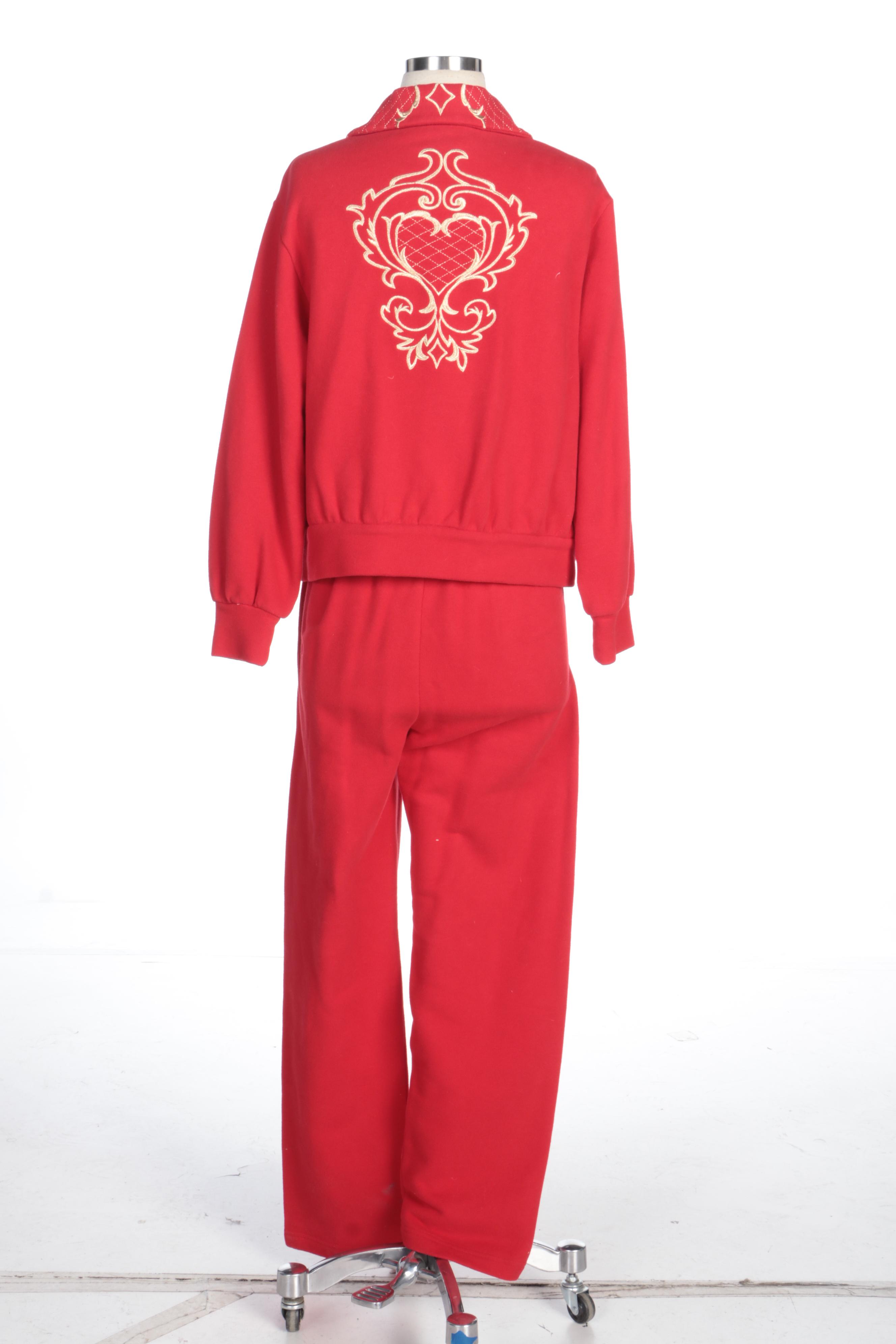 St. John Sport by Marie Gray Red Tracksuit with Gold Metallic Embroidery