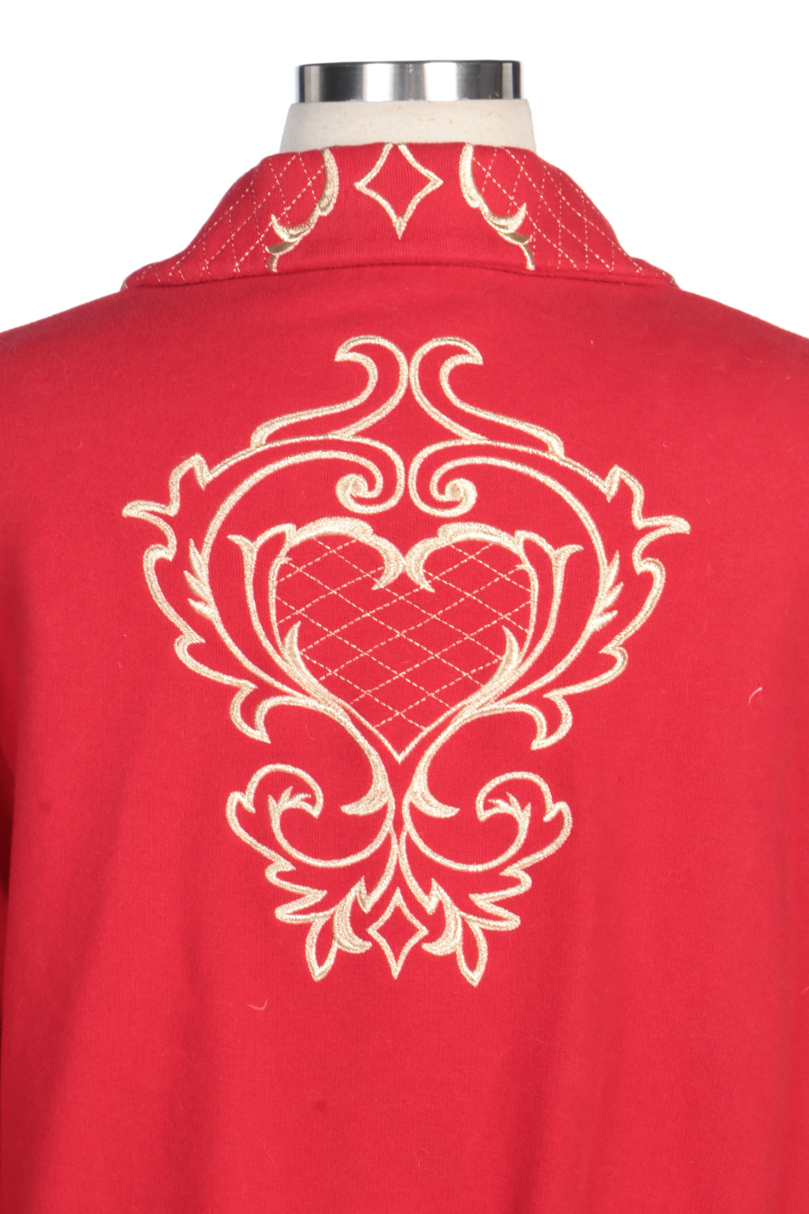 St. John Sport by Marie Gray Red Tracksuit with Gold Metallic Embroidery
