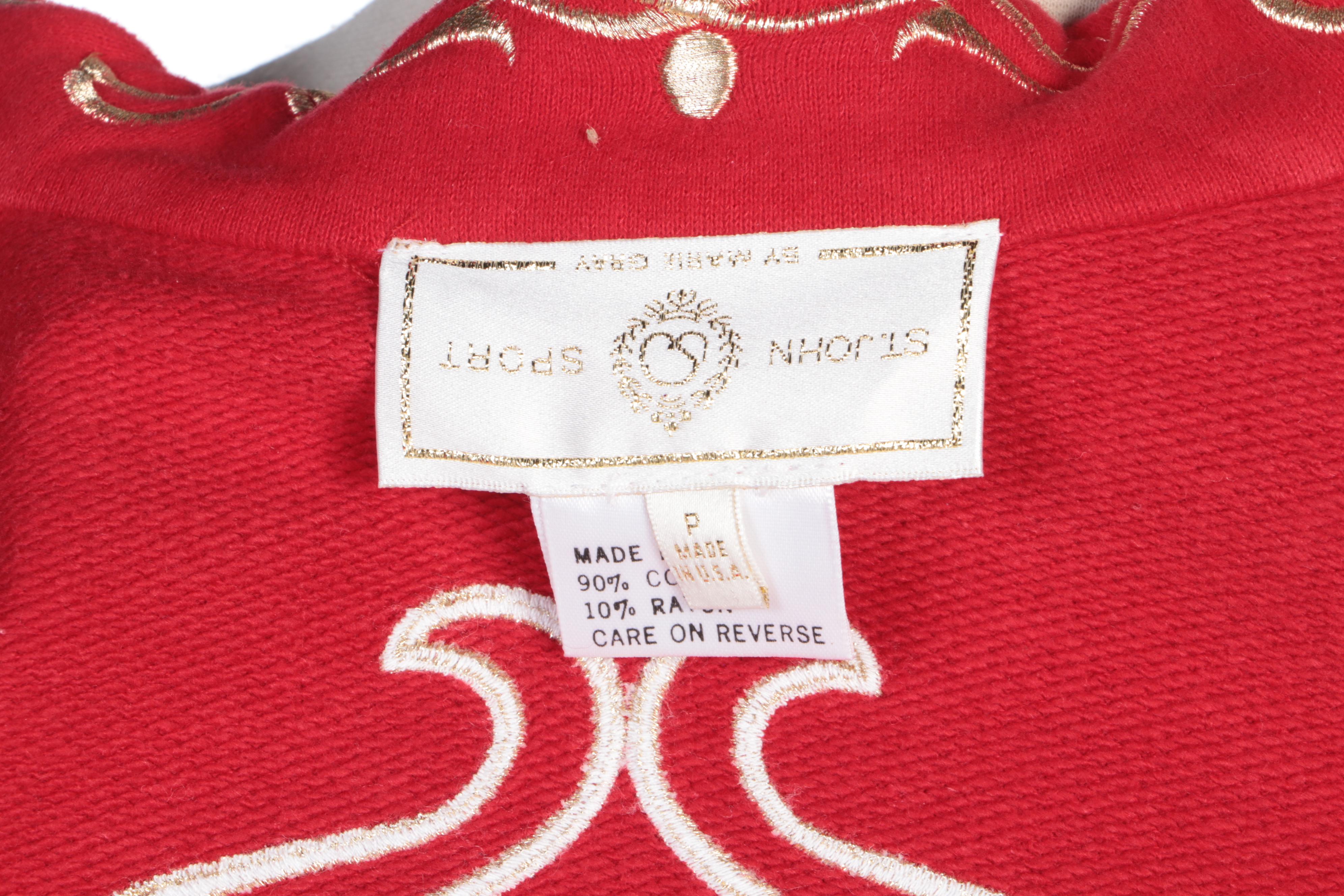 St. John Sport by Marie Gray Red Tracksuit with Gold Metallic Embroidery