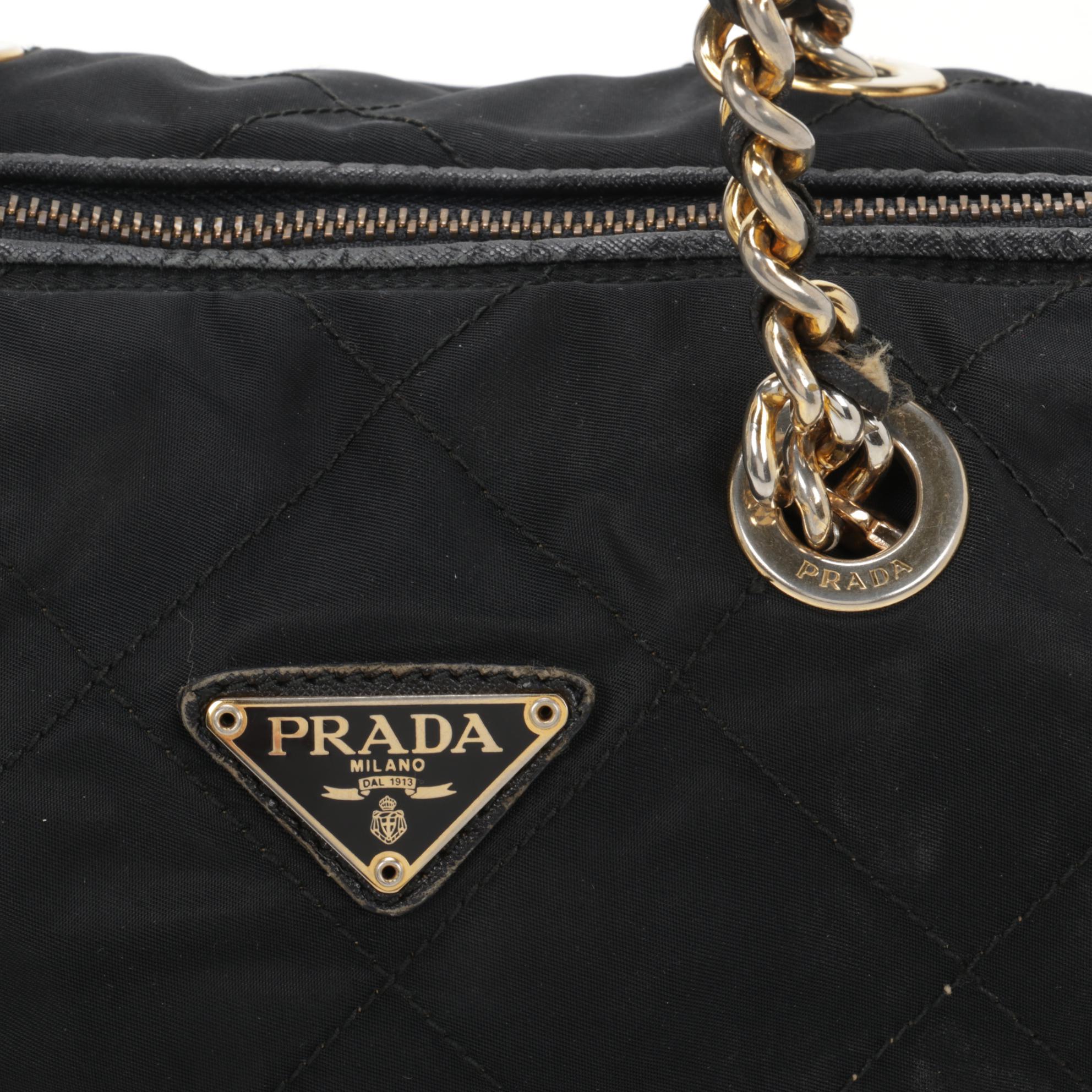 Prada Chain Strap Shoulder Bag in Quilted Black Tessuto Nylon and Leather