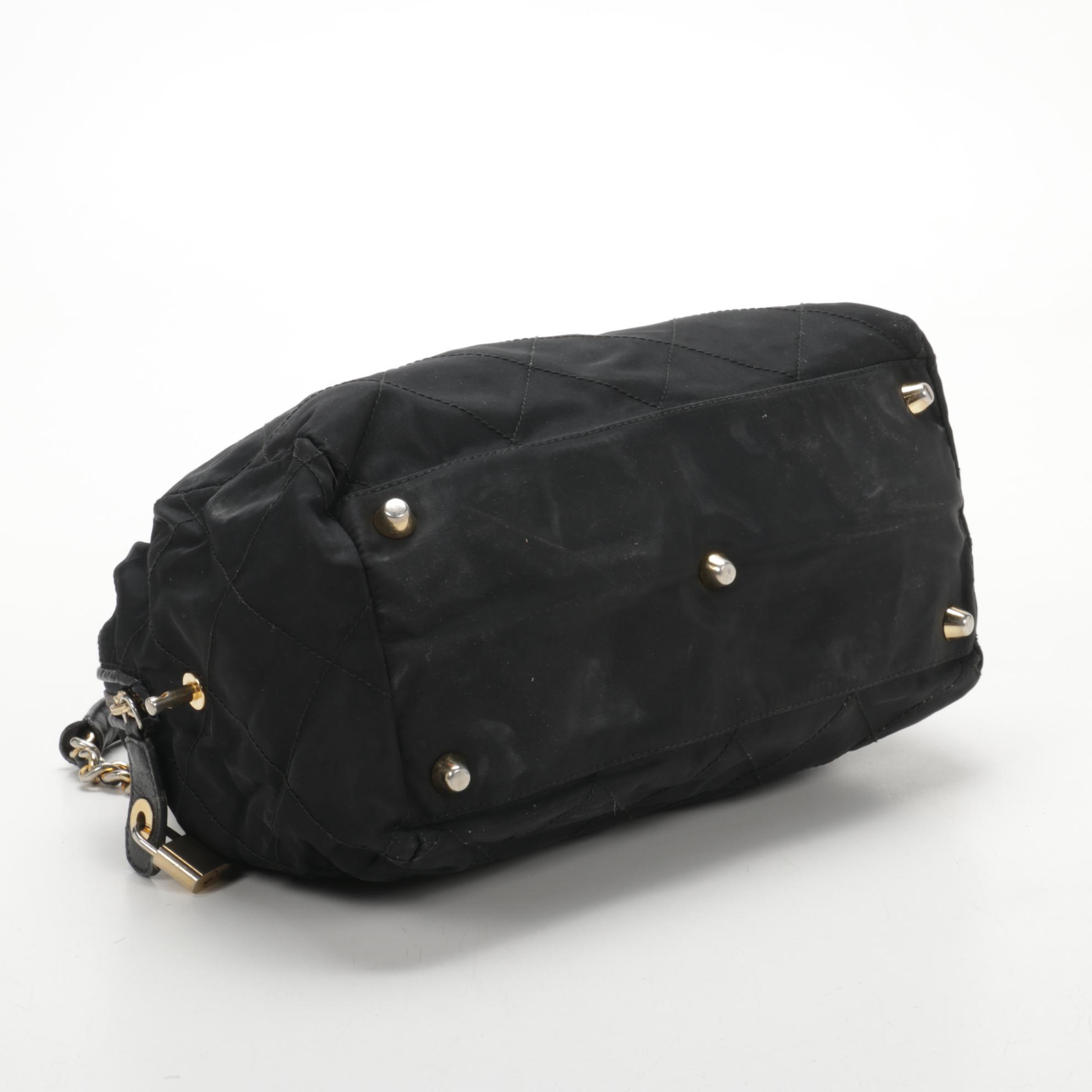 Prada Chain Strap Shoulder Bag in Quilted Black Tessuto Nylon and Leather