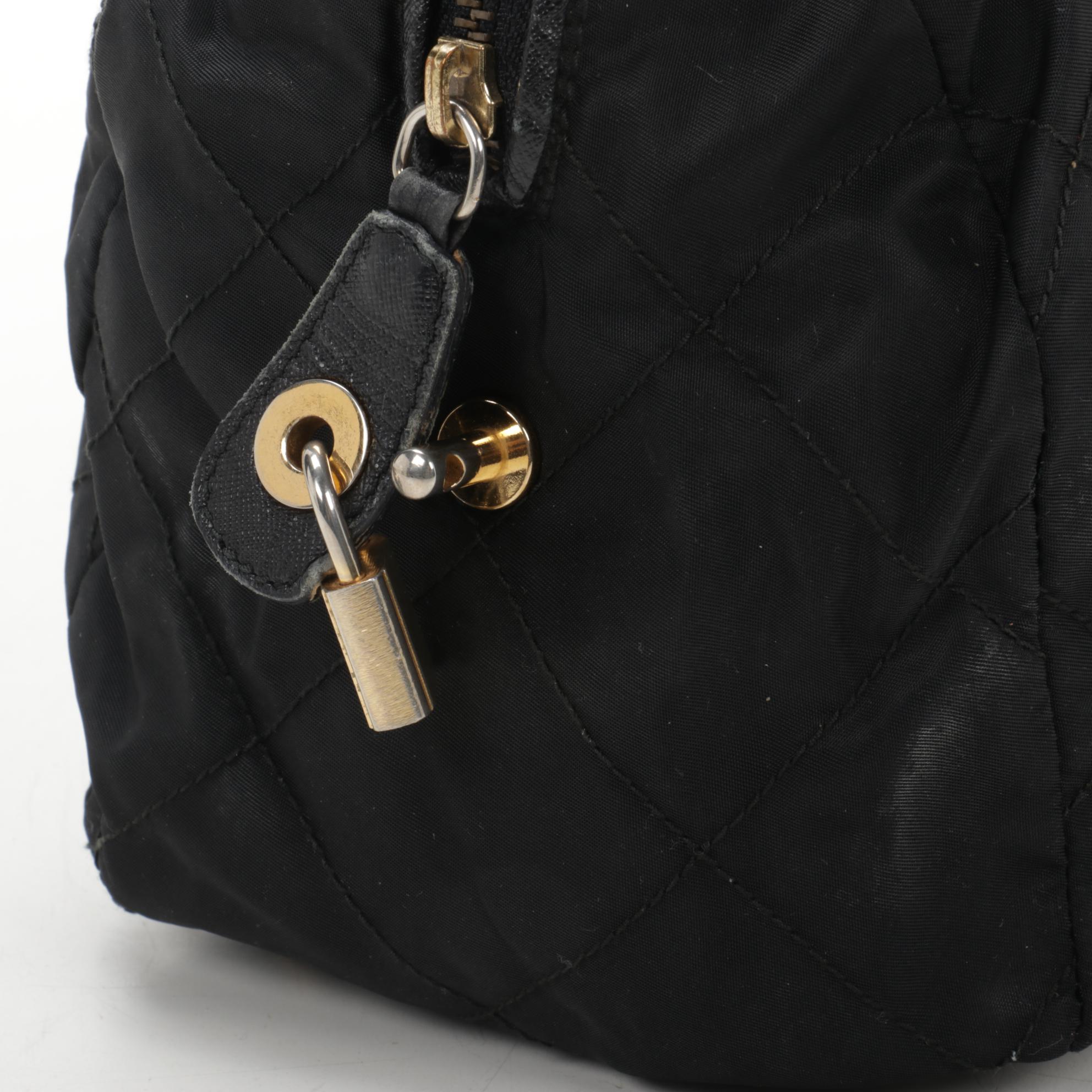 Prada Chain Strap Shoulder Bag in Quilted Black Tessuto Nylon and Leather