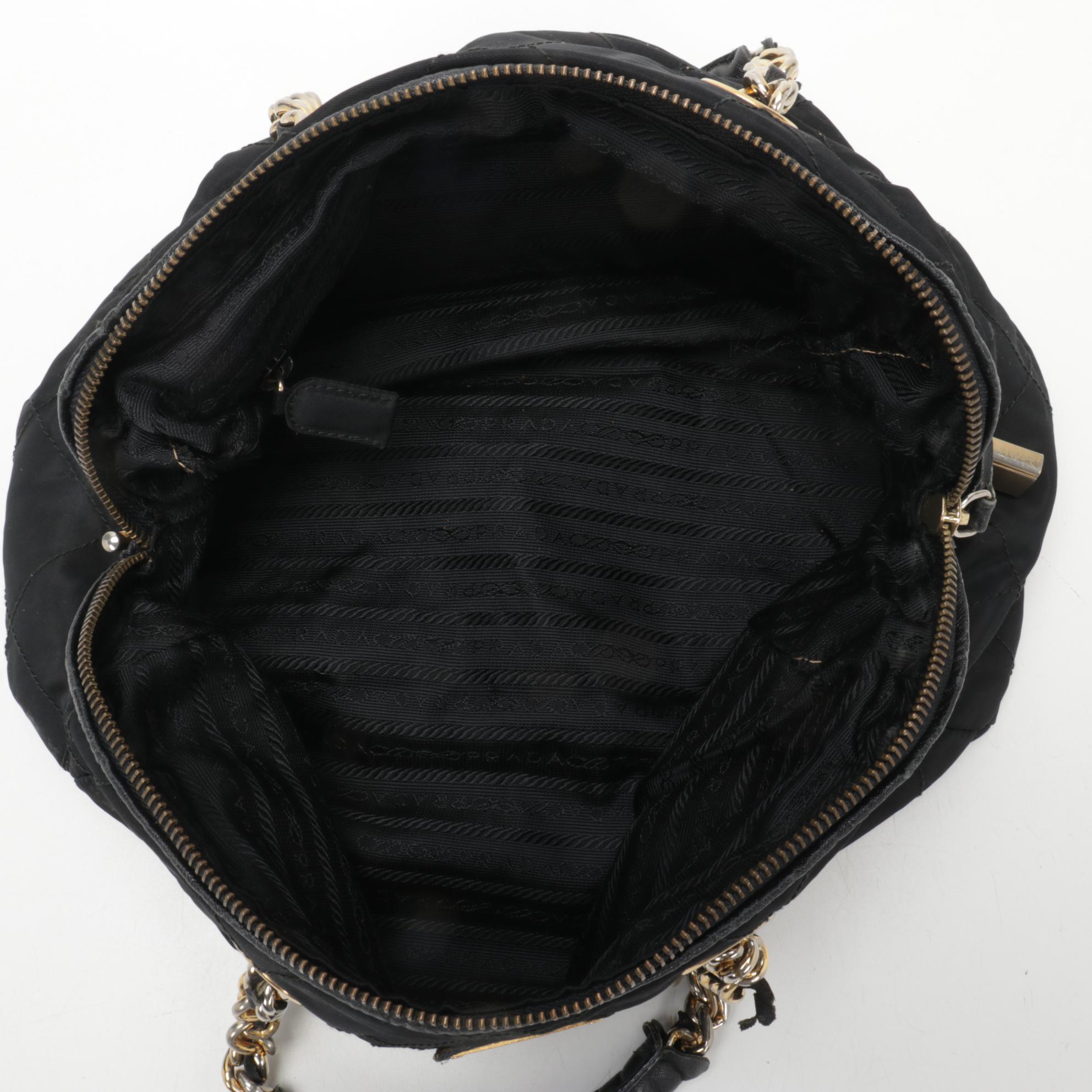 Prada Chain Strap Shoulder Bag in Quilted Black Tessuto Nylon and Leather