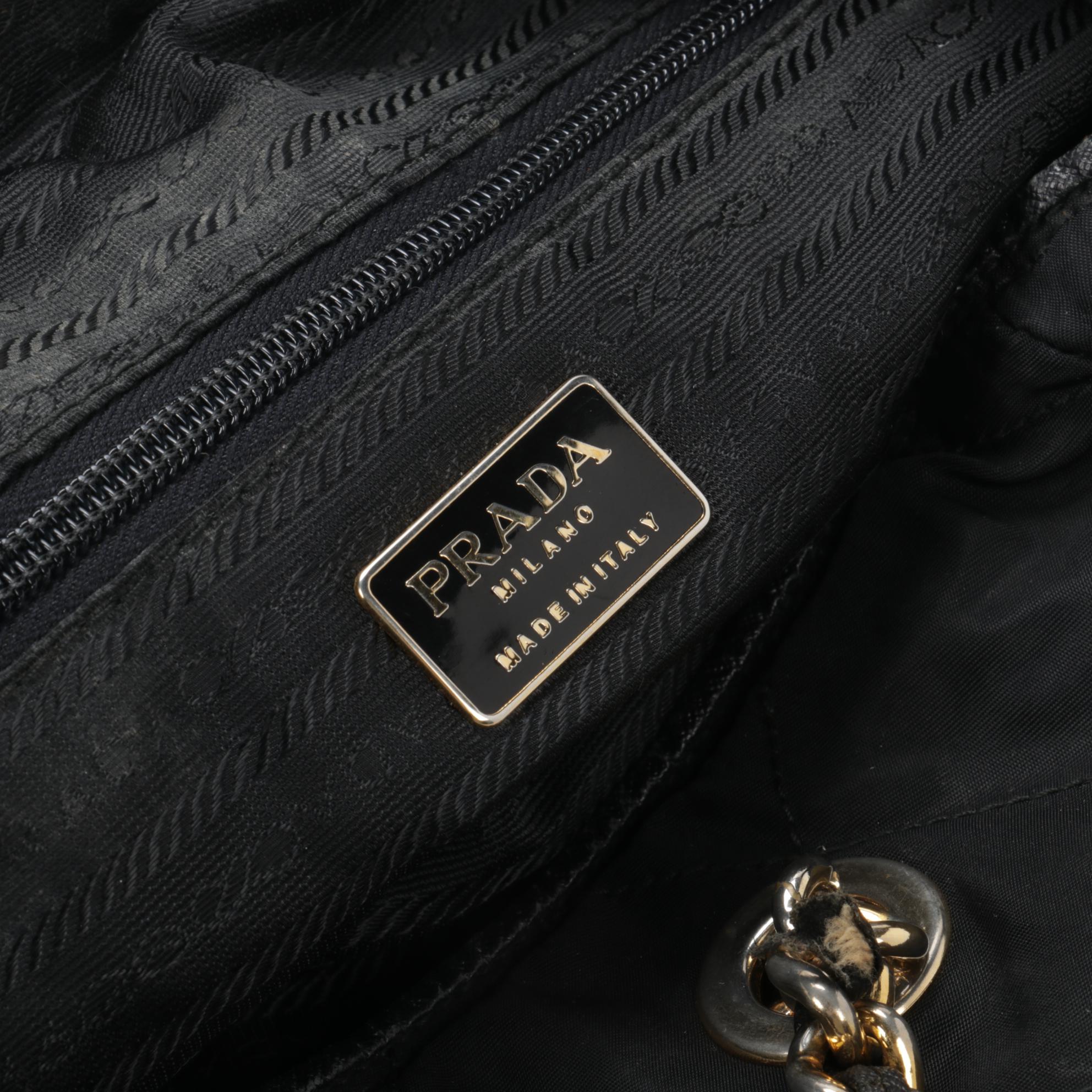Prada Chain Strap Shoulder Bag in Quilted Black Tessuto Nylon and Leather