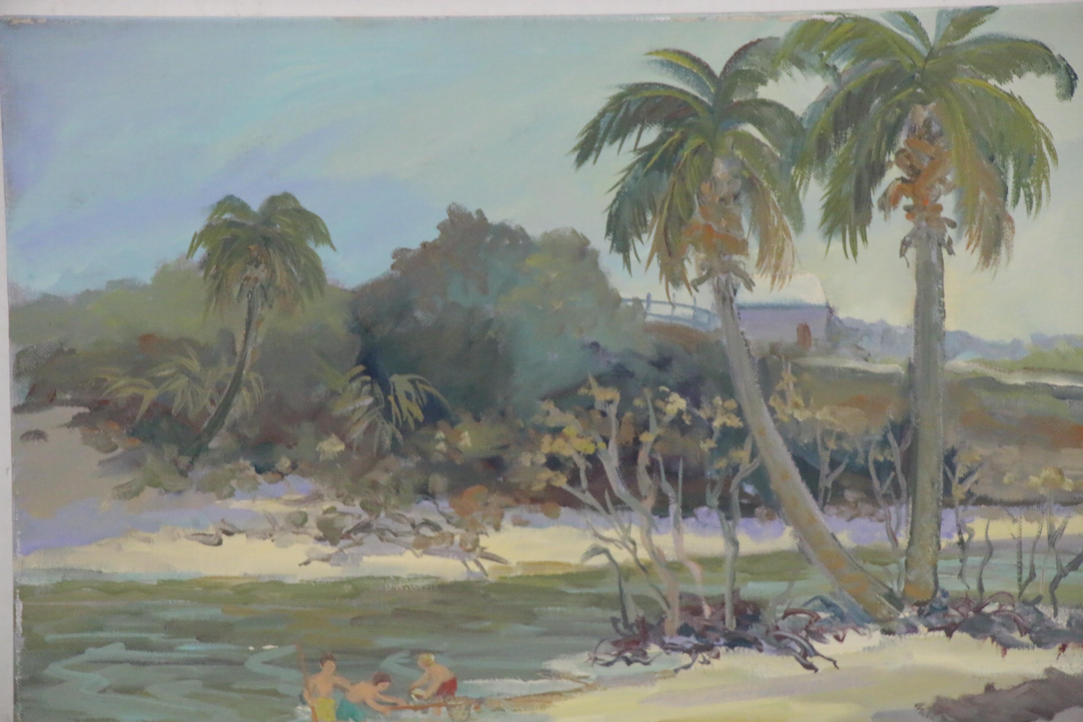 Mary Mirabito Oil Painting "Catching Crabs at DuBois Park," 21st Century