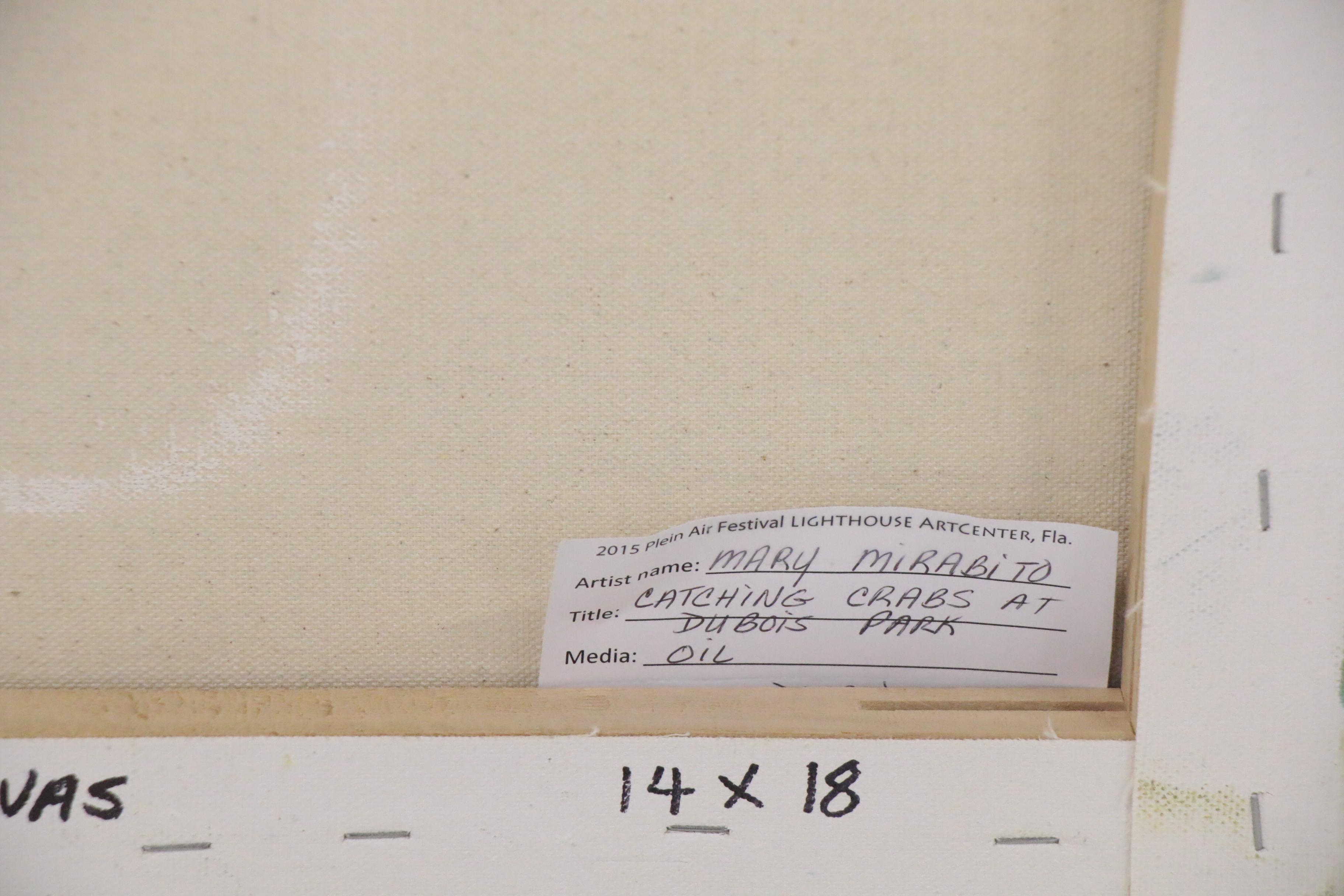 Mary Mirabito Oil Painting "Catching Crabs at DuBois Park," 21st Century