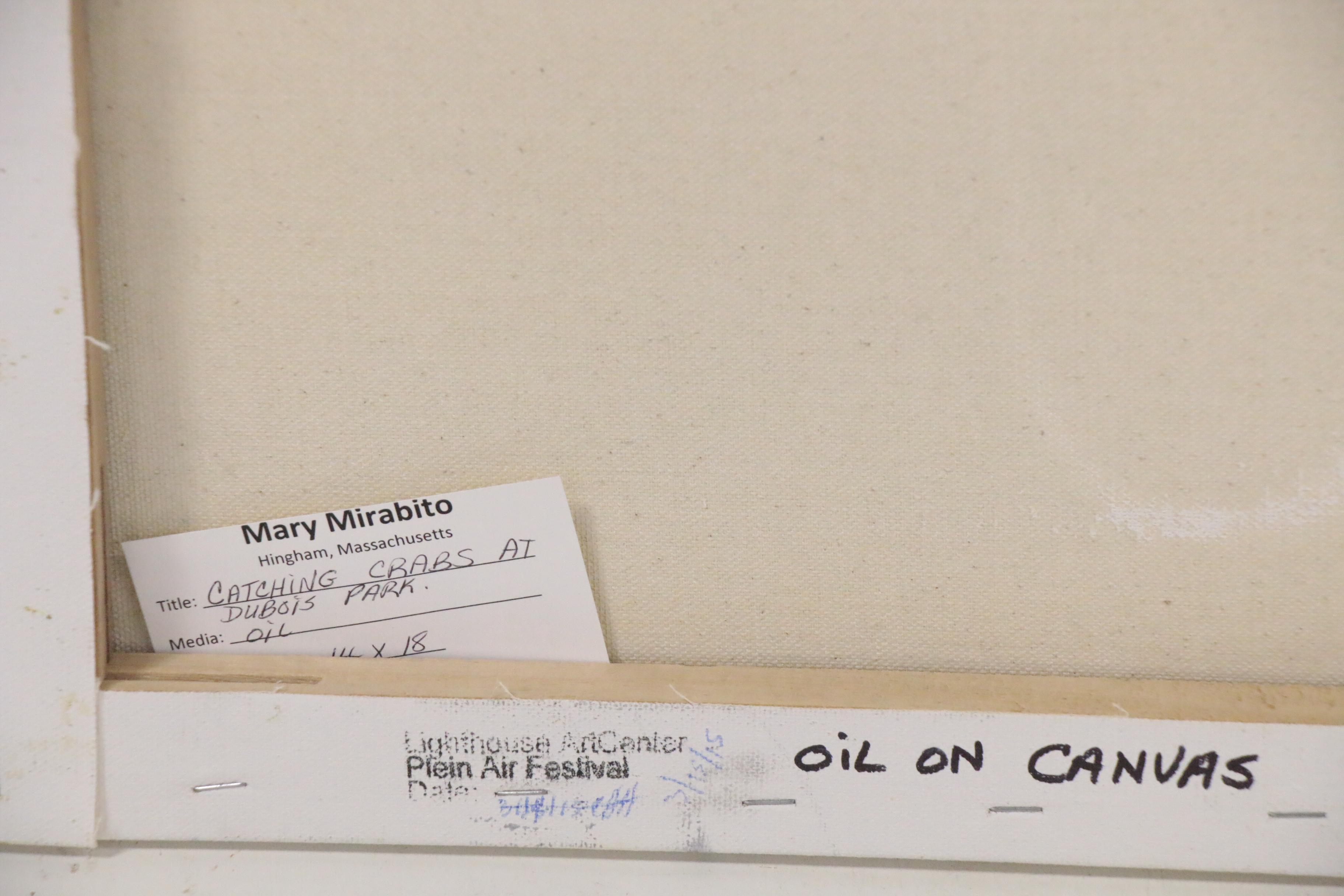 Mary Mirabito Oil Painting "Catching Crabs at DuBois Park," 21st Century