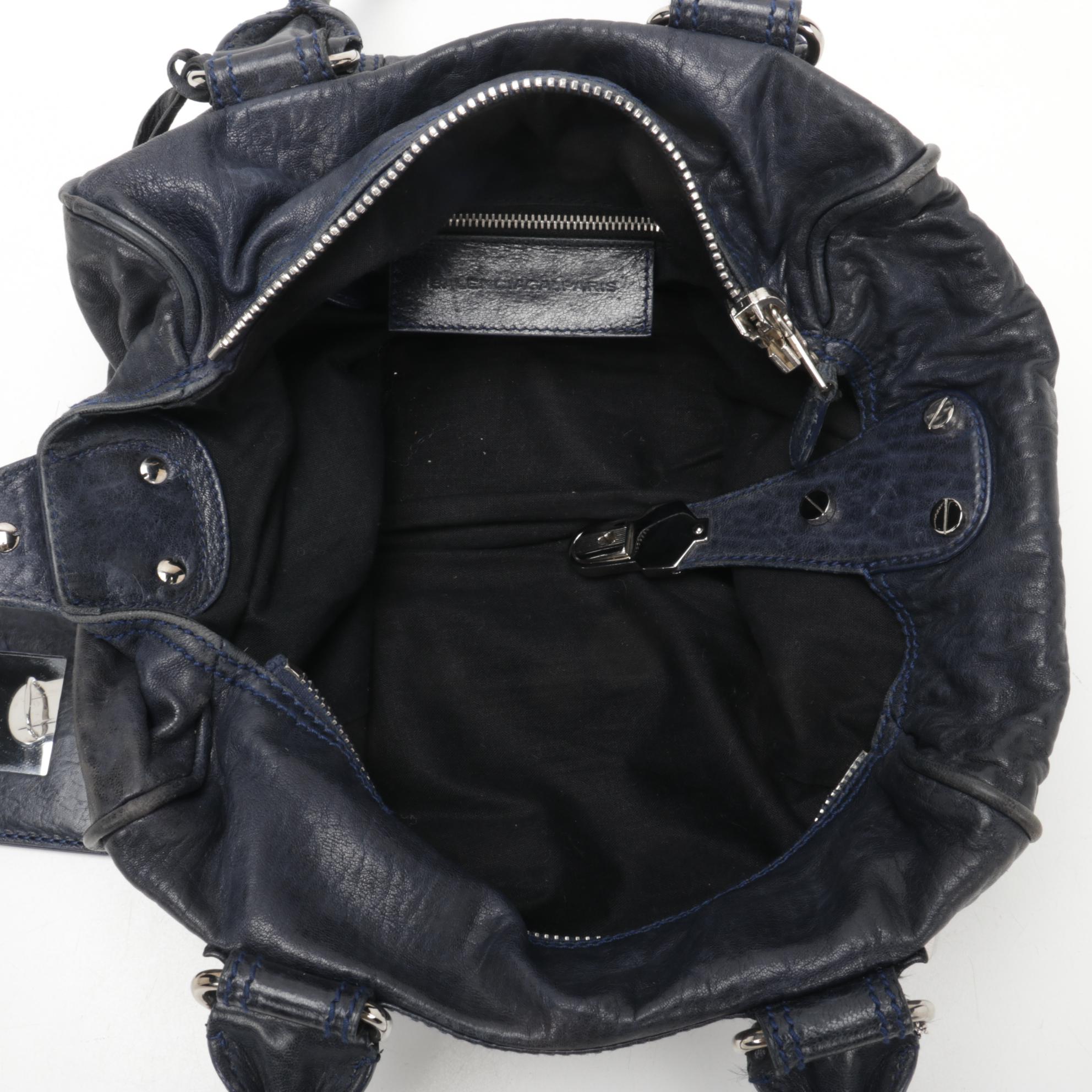 Balenciaga Whistle Bag in Dark Navy Blue Crinkle Leather