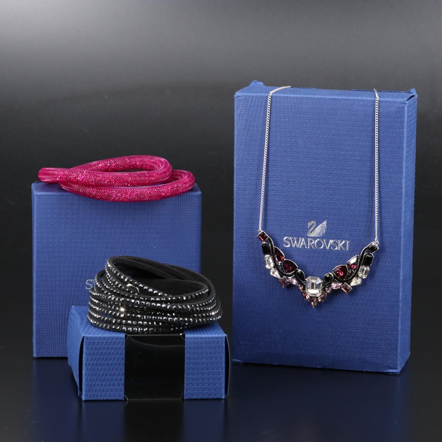 Swarovski Crystal Necklace, "Stardust" and Suede Wrap Bracelets