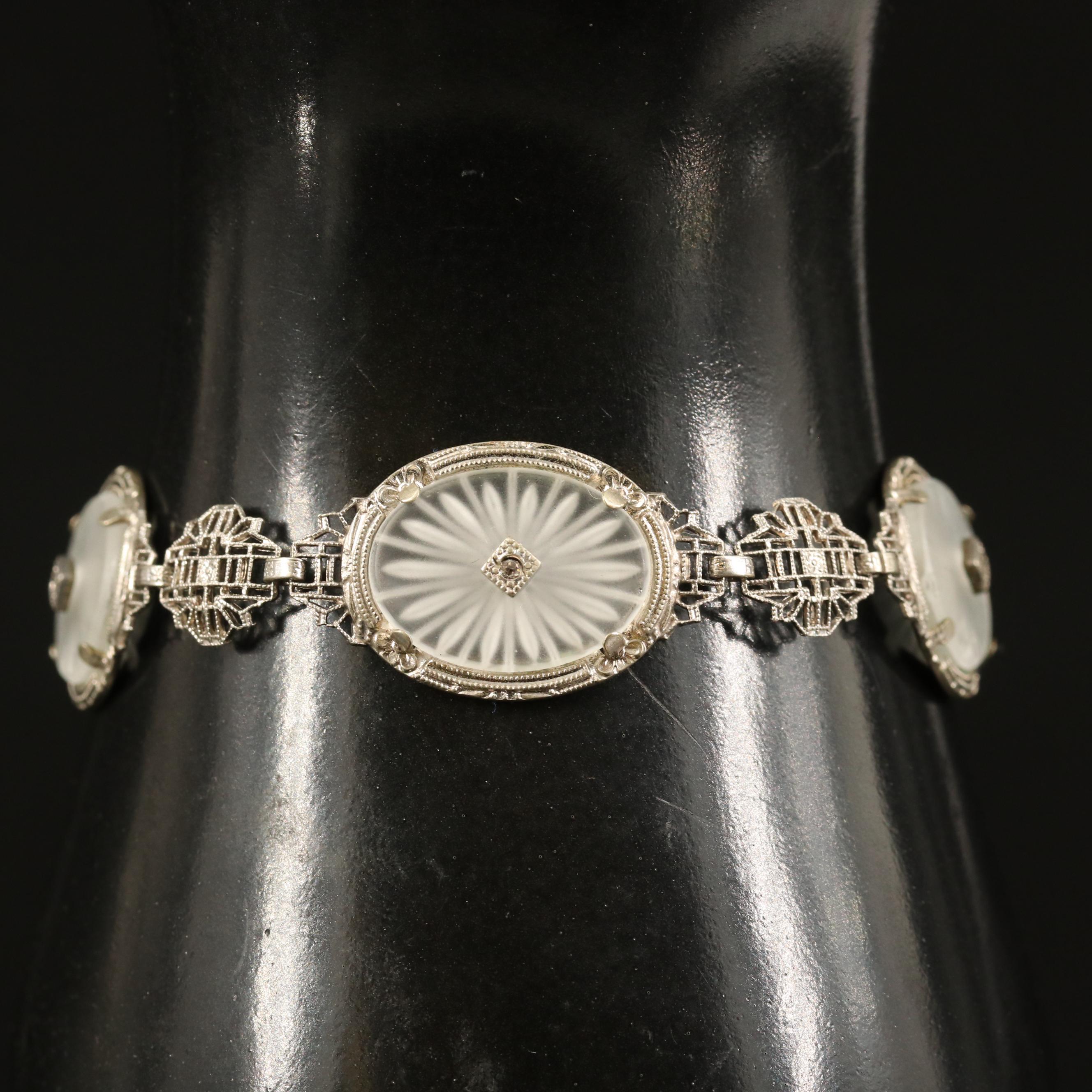 Vintage Camphor Glass Oval Link Bracelet