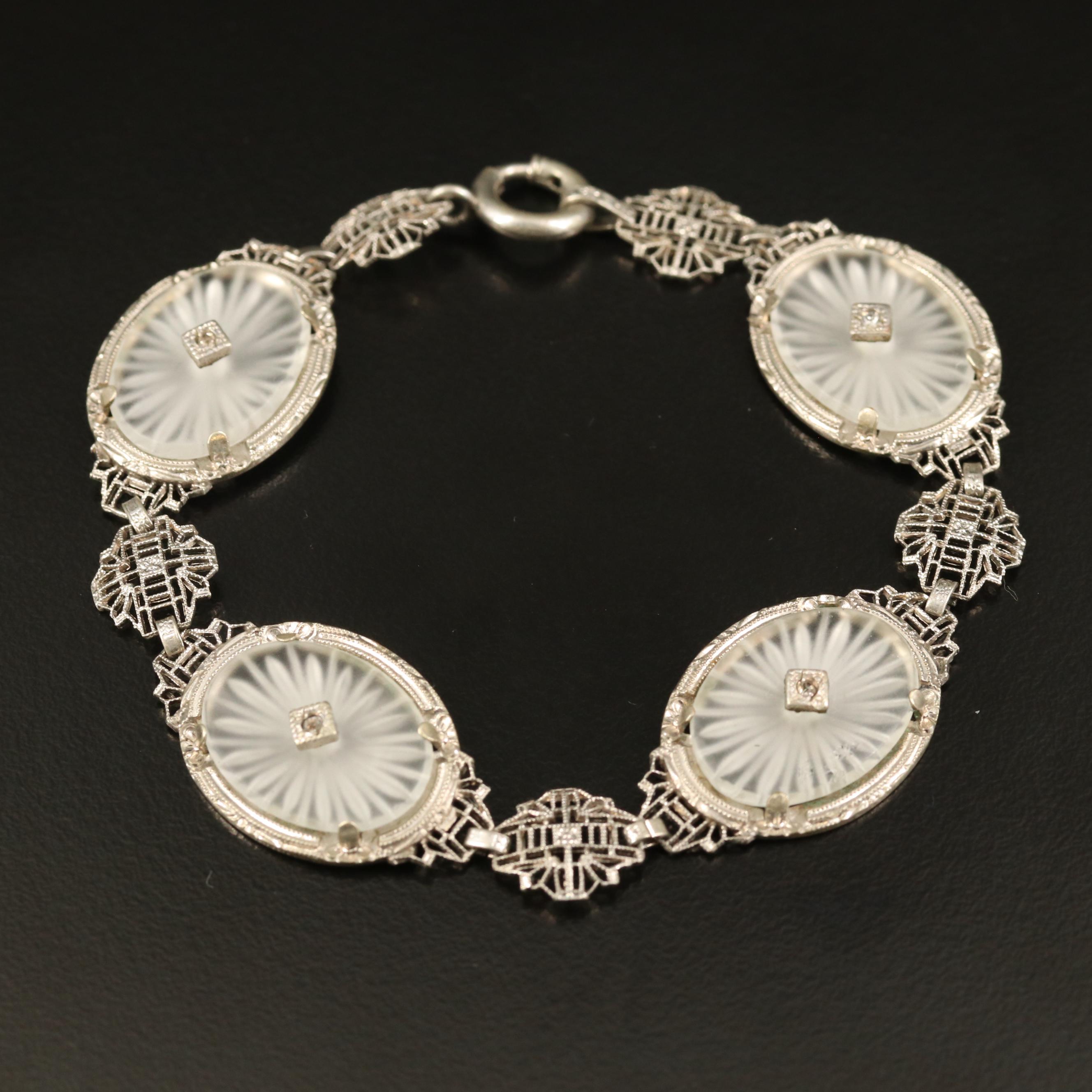 Vintage Camphor Glass Oval Link Bracelet