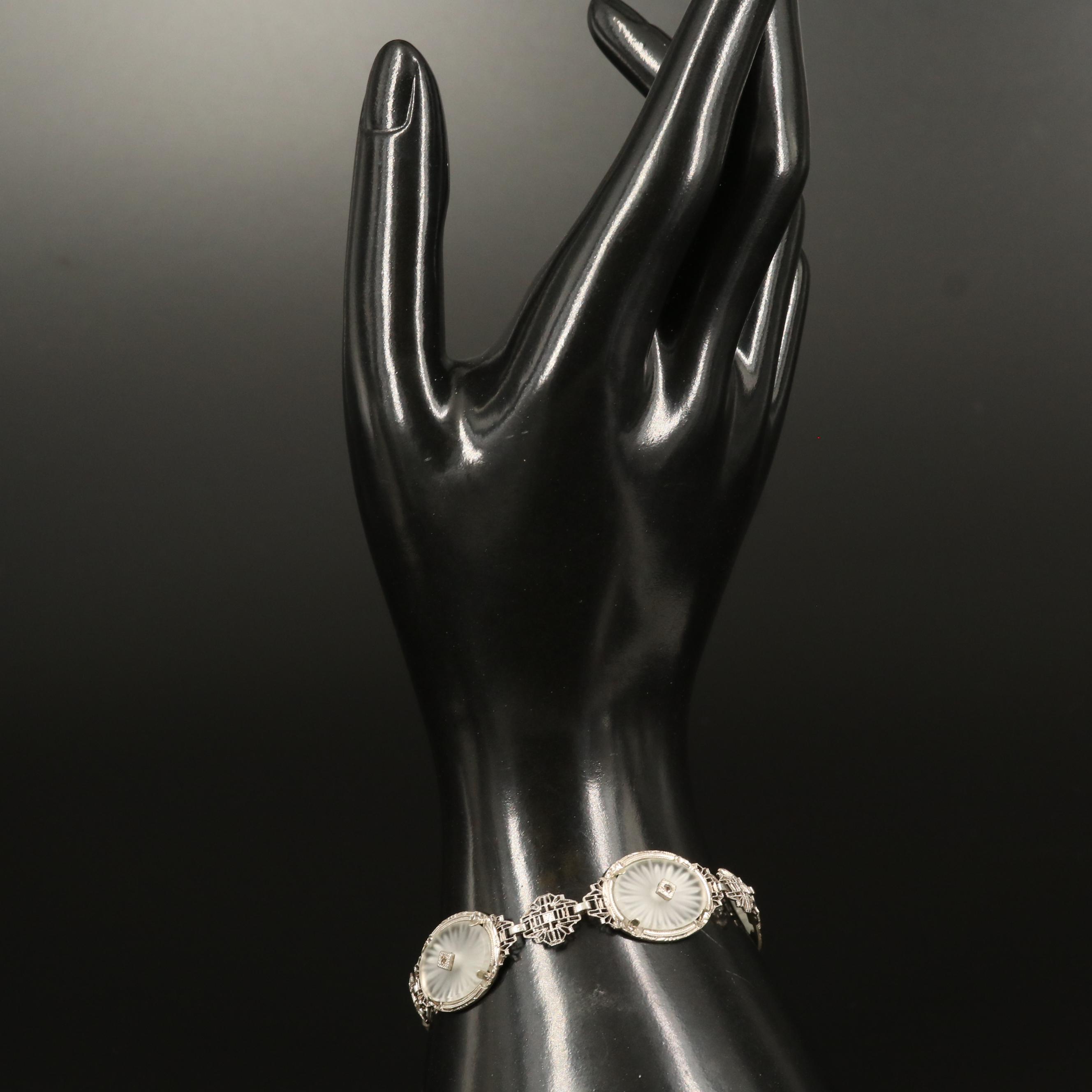 Vintage Camphor Glass Oval Link Bracelet