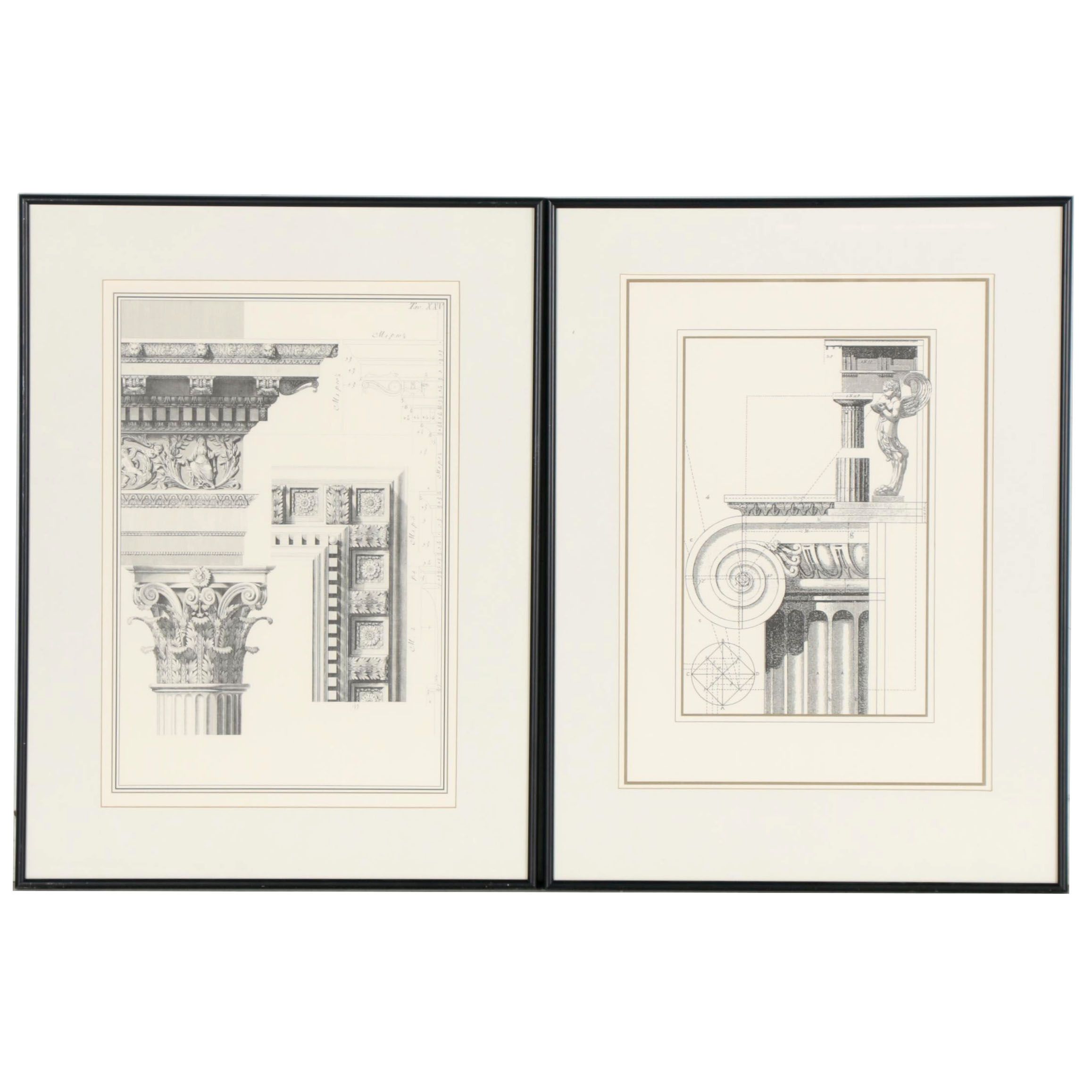Architectural Lithograph and Offset Lithograph Prints of Column Capital Designs