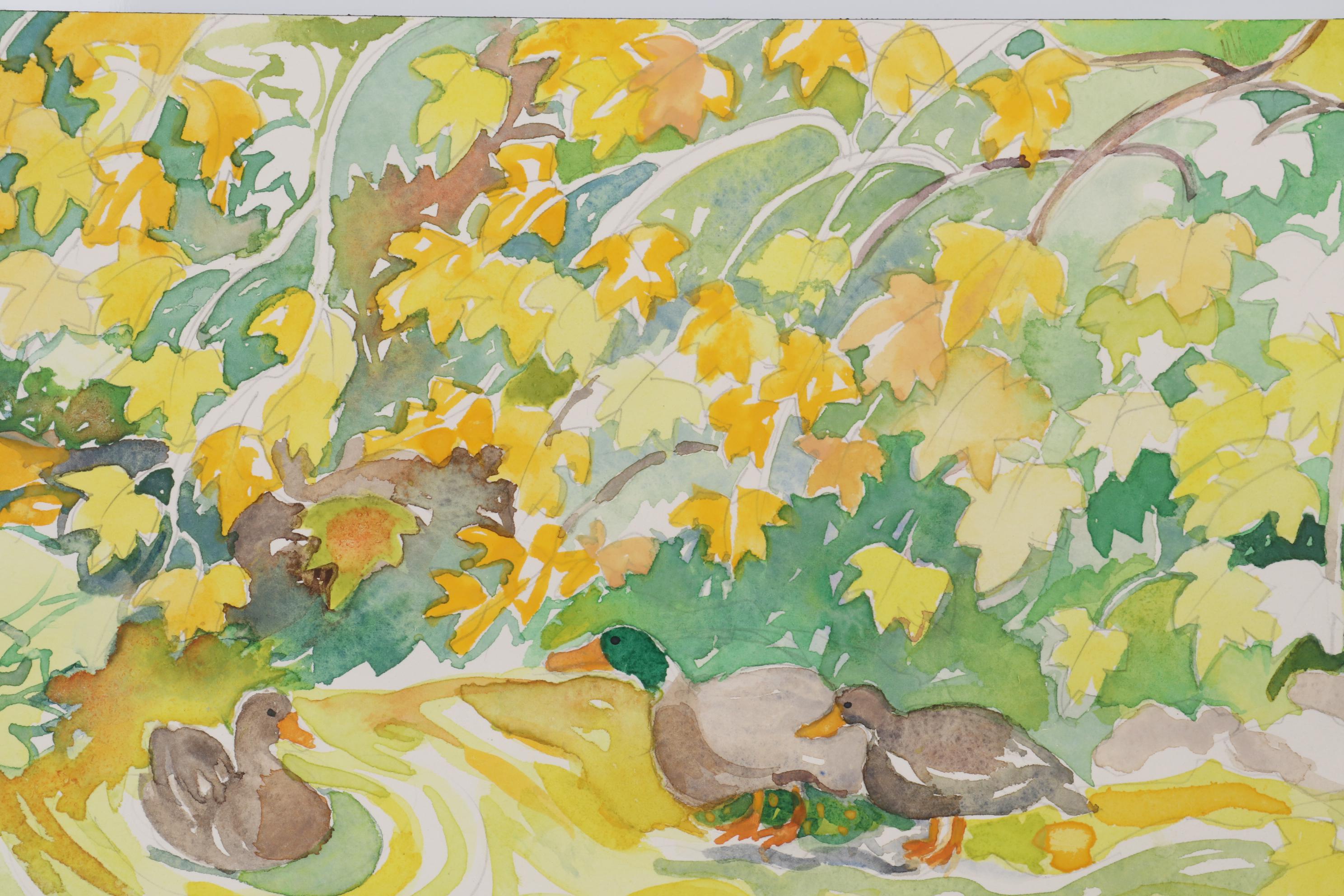 Sheila Bonser Watercolor Painting "Duck Pond," 21st Century